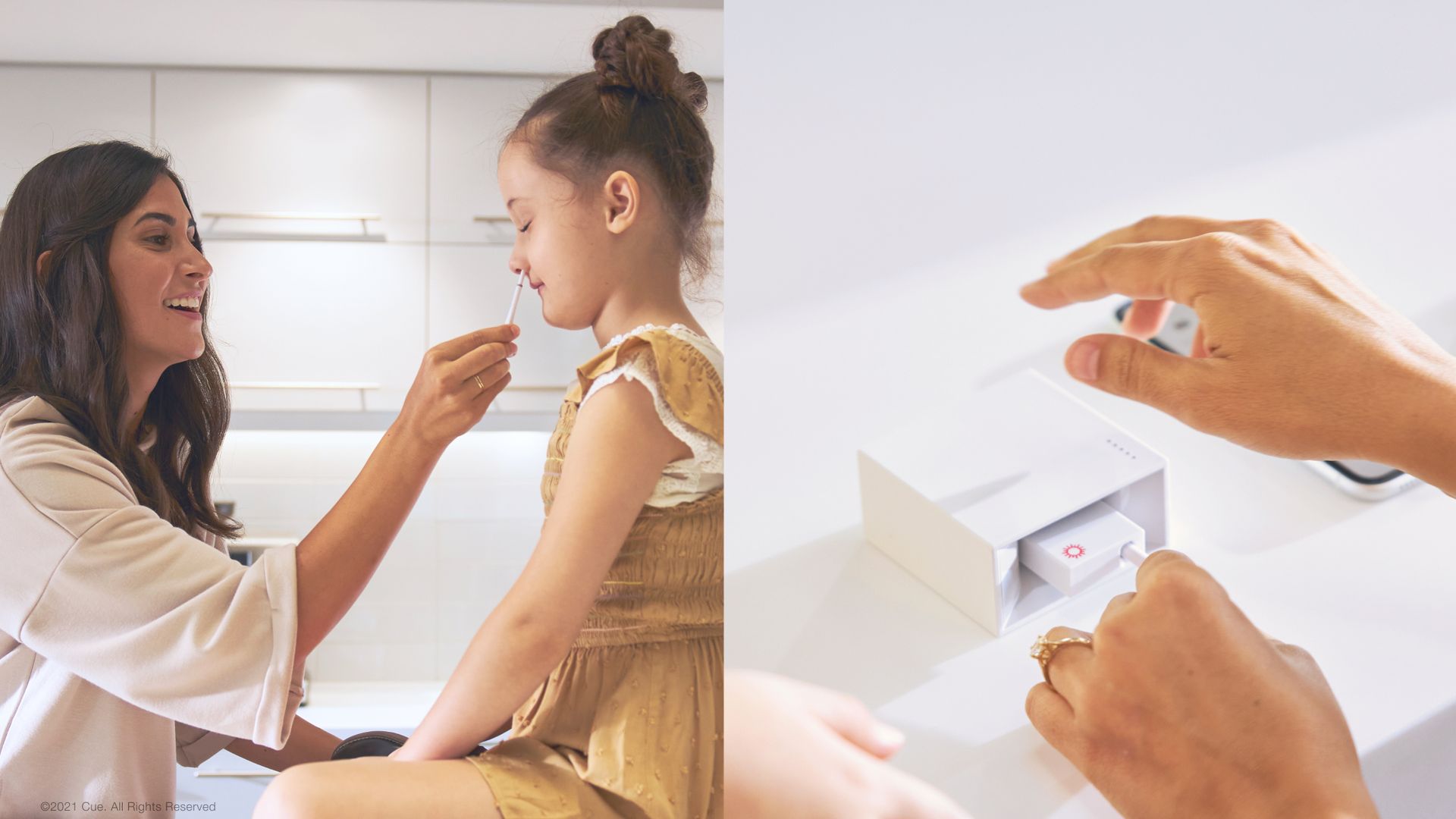 A photo of someone performing a test with Cue Health's coronavirus test kit.