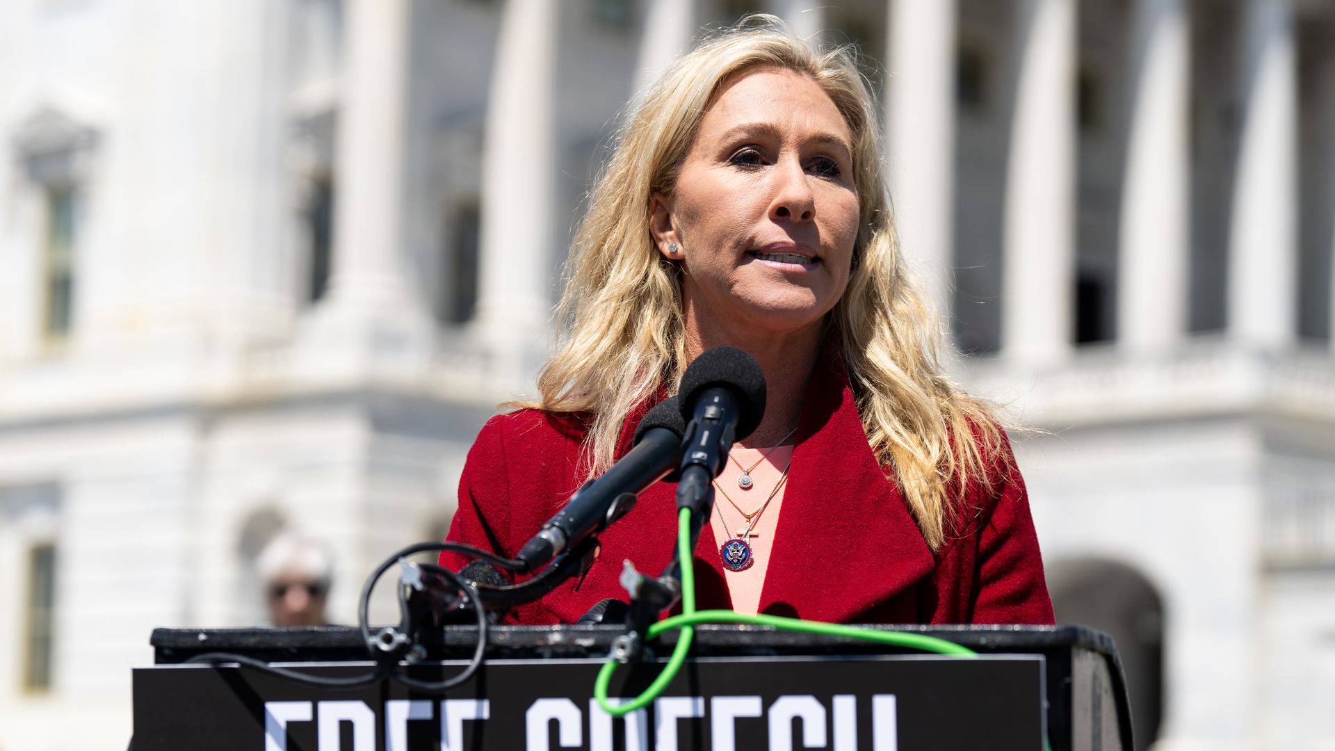  Rep. Marjorie Taylor Greene, R-Ga., holds a press conference.