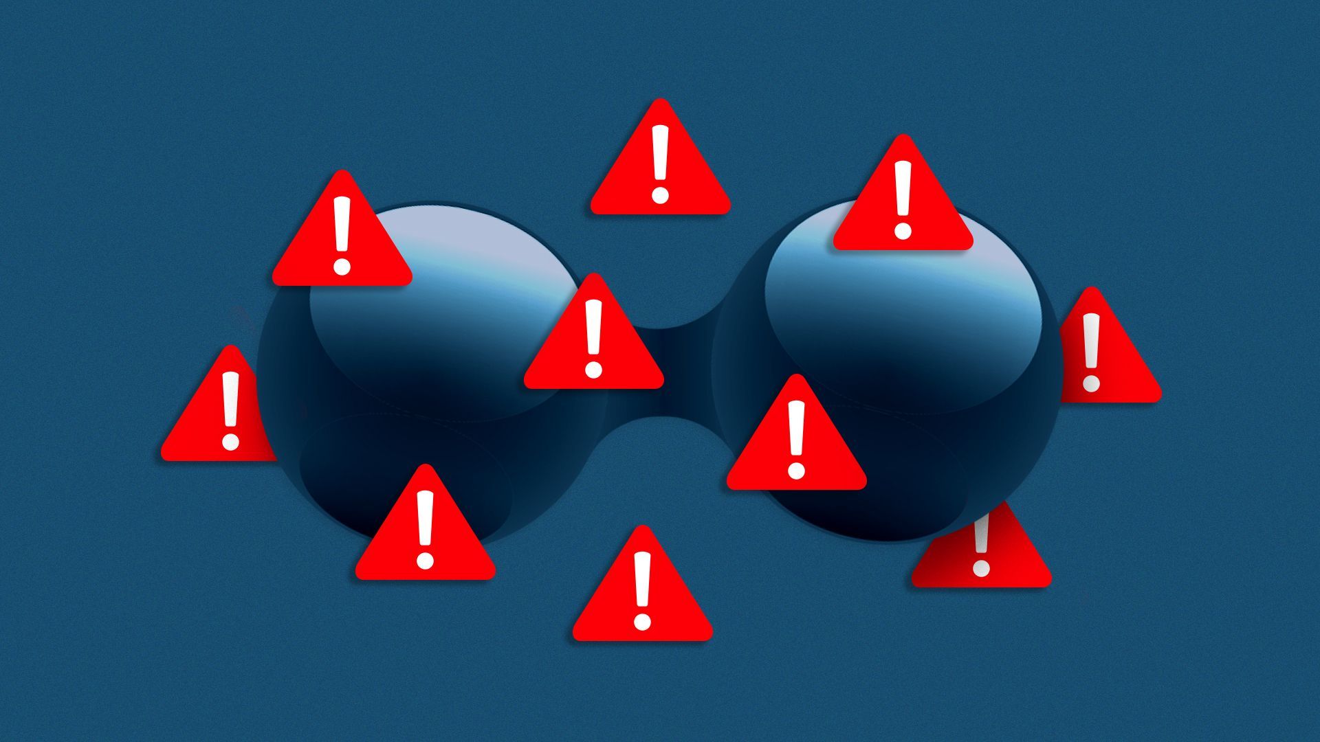 an illustration of a hydrogen atom covered in warning signs