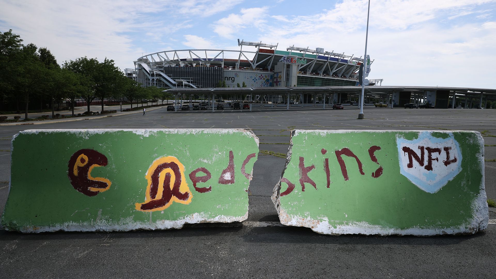 Redskins concrete barrier