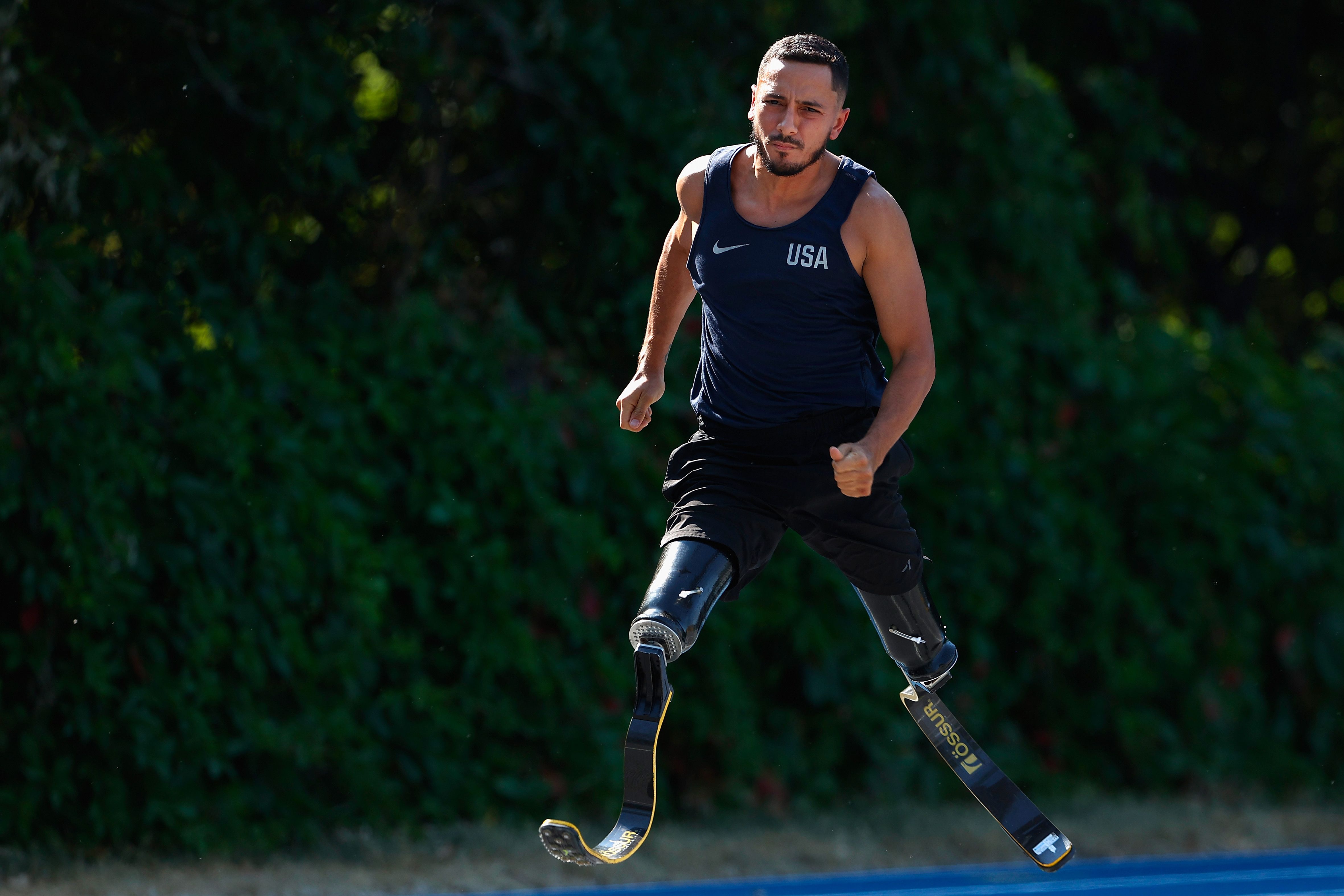 United States Paralympic Athlete Luis Puertas trains during a practice session ahead of the 2021 U.S. Paralympic Trials at Breck High School on June 16, 2021 in Minneapolis, Minnesota.