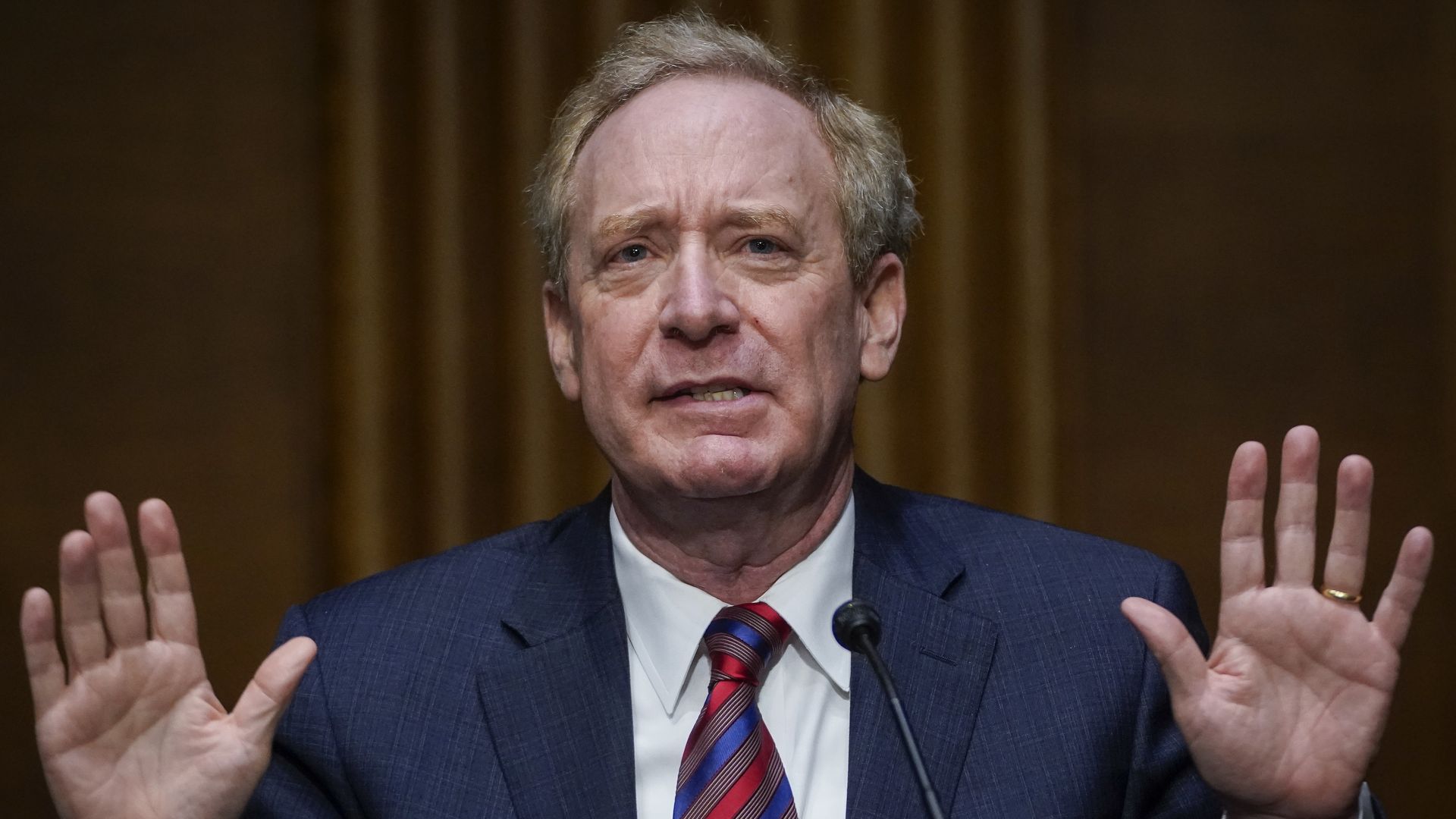Microsoft President Brad Smith testifies during a Senate Intelligence Committee hearing last month. Photo: Drew Angerer/Getty Images)