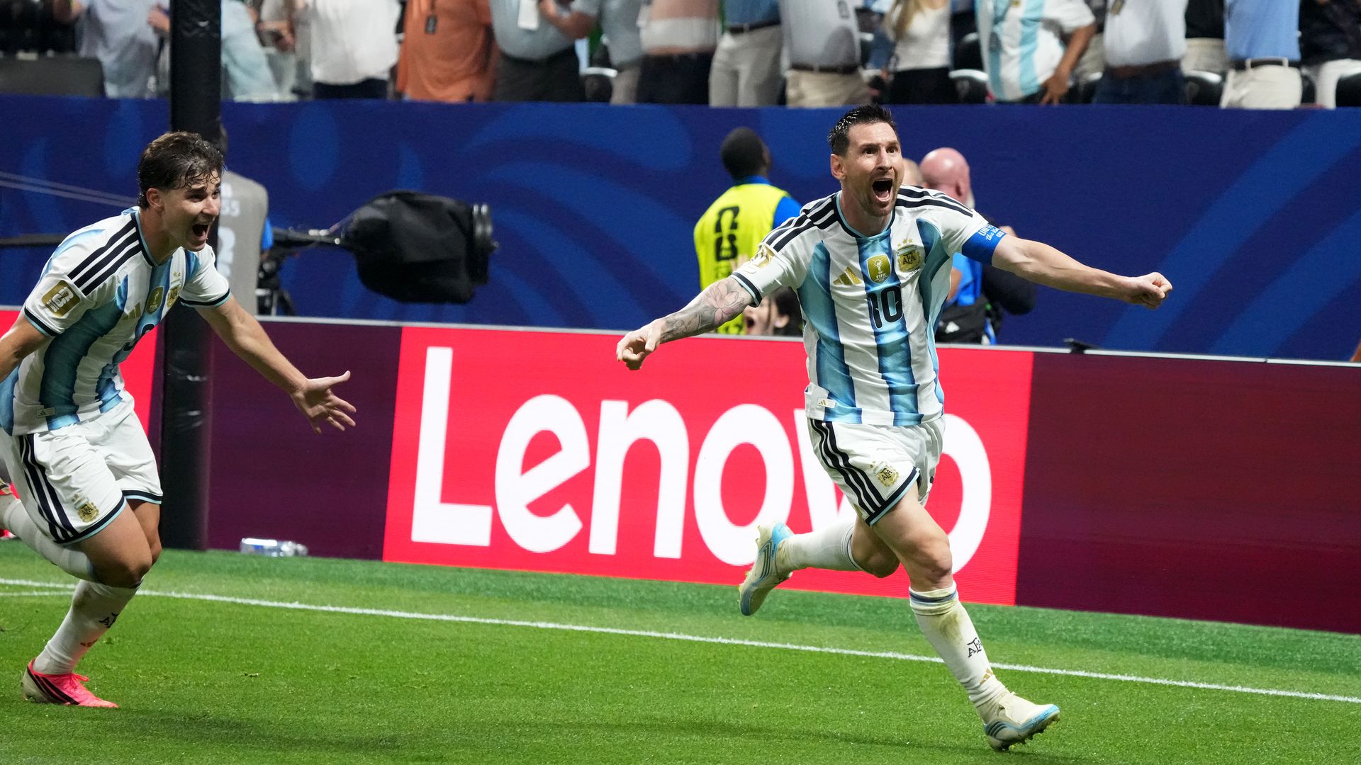 Lionel Messi celebrates scoring his team's second goal during the FIFA World Cup 2026 Round of 16 match between Argentina and Egypt at Atlanta Stadium on July 7.
