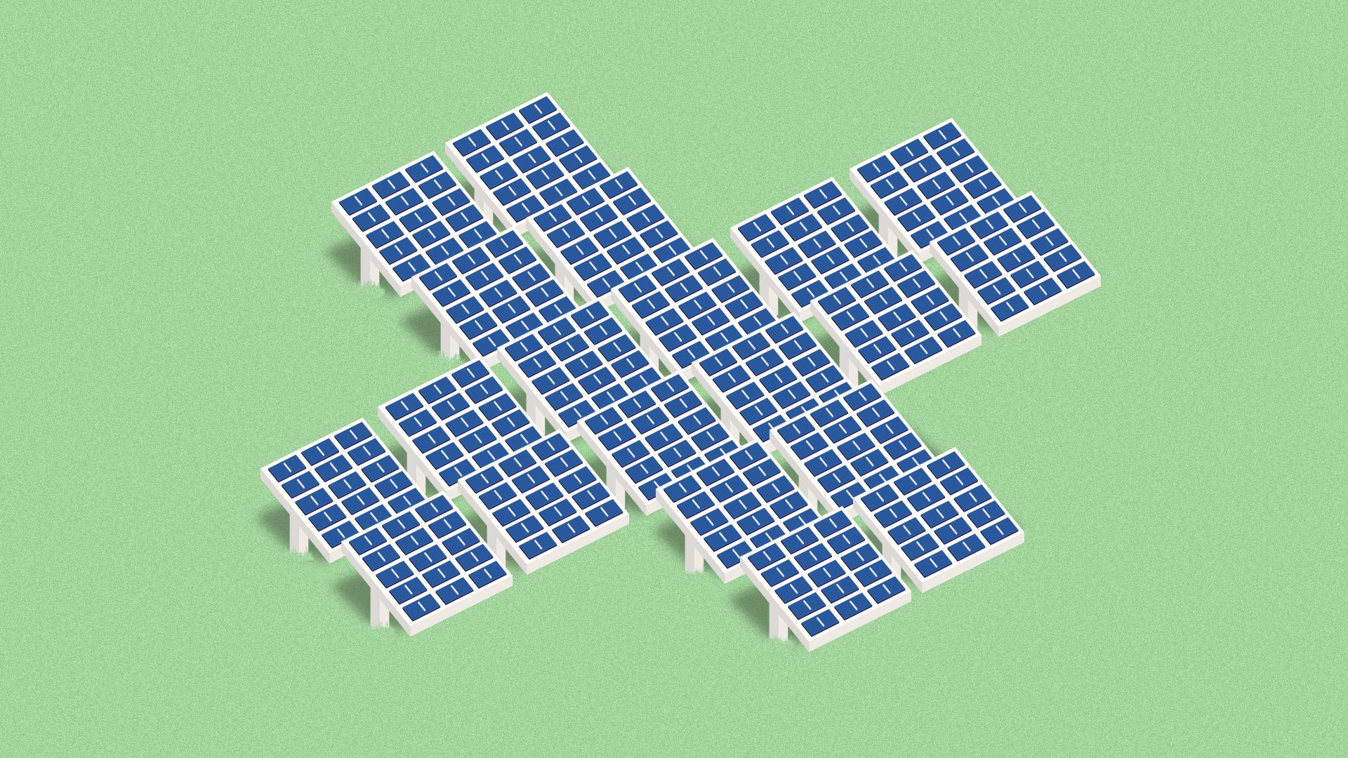Illustration of a field of solar panels in the shape of a health cross.