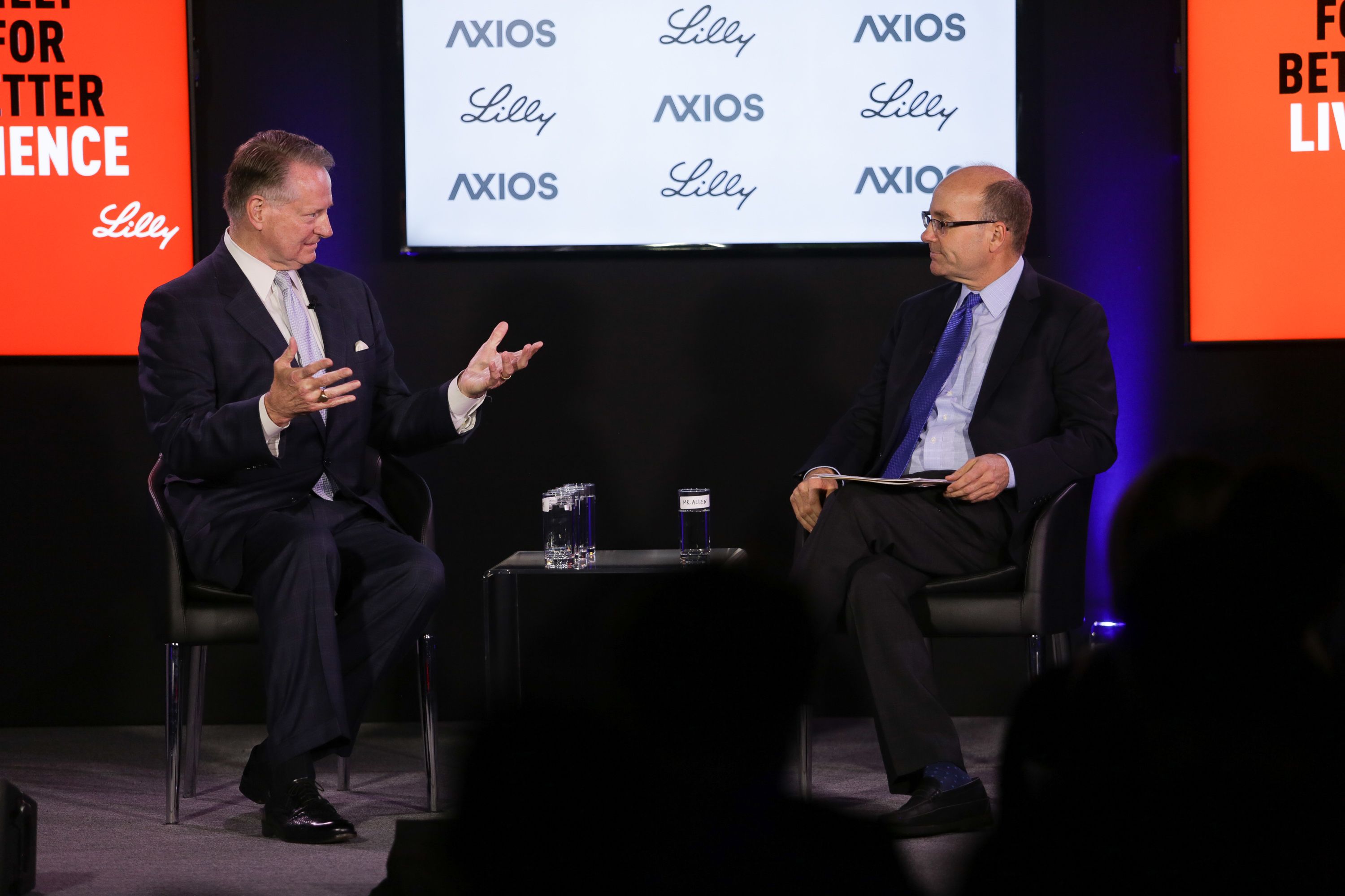 Mayor Steve Williams and Mike Allen talking on the Axios events stage.