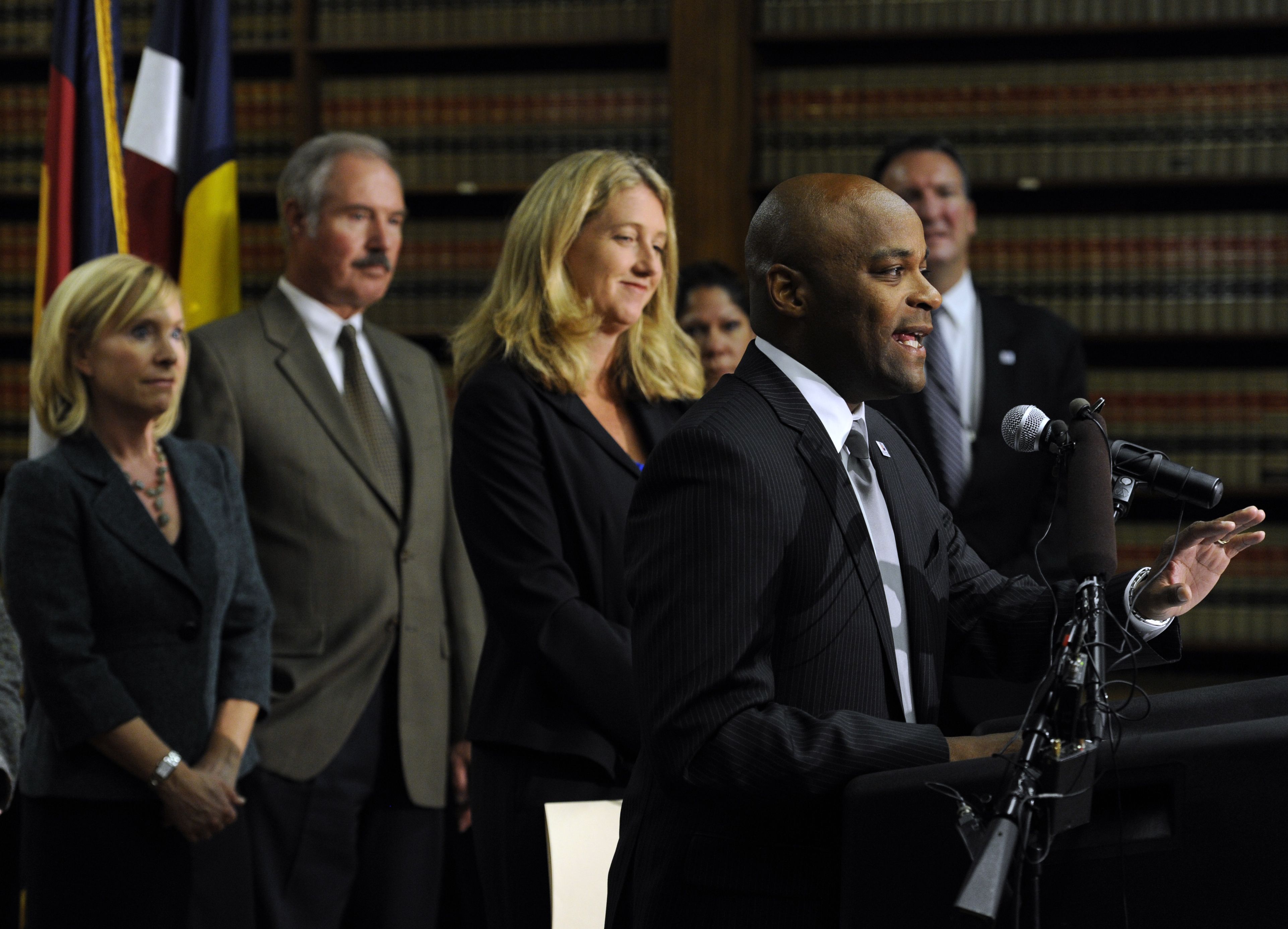 Denver Mayor Michael Hancock submits his administration's 2012 budget proposal to the City Council on Tuesday which closes a $100 million shortfall through a combination of efficiencies and savings ($62.4 million) and revenue enhancements and improved projections ($37.6 million). Kathryn Scott Osler, The Denver Post (Photo By Kathryn Scott Osler/The Denver Post via Getty Images)