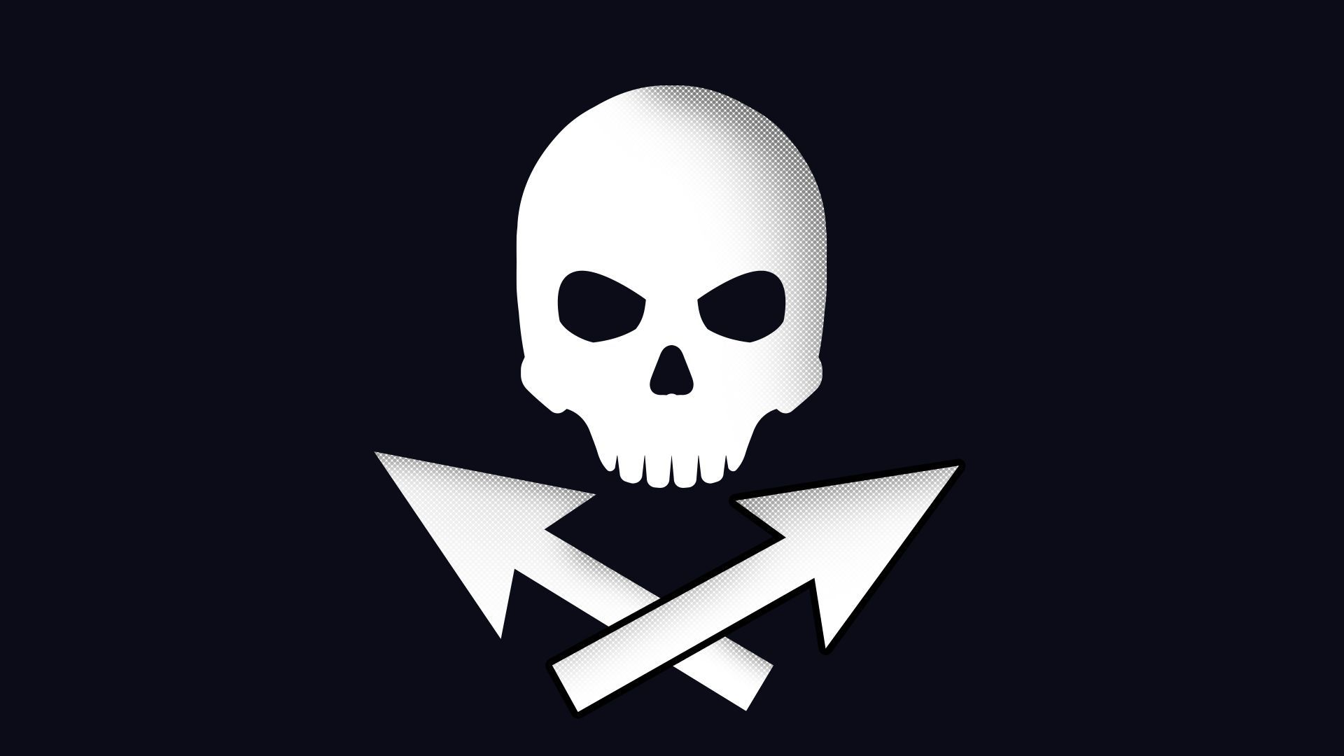 Illustration of a skull and crossbones with the crossbones as cursors. 