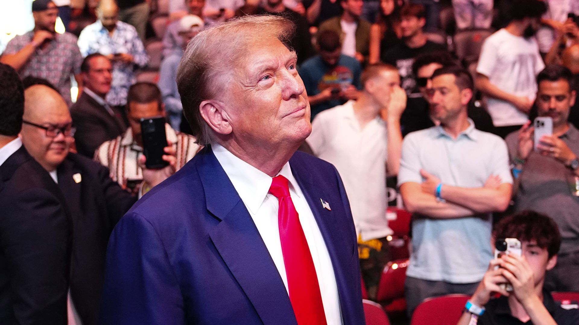 Former President of the United States of America, Donald Trump, is seen in attendance during the UFC 302 event at Prudential Center on June 01, 2024 in Newark, New Jersey. 