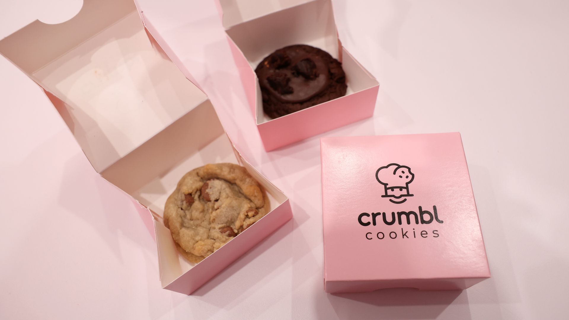 Crumbl Cookies in boxes.