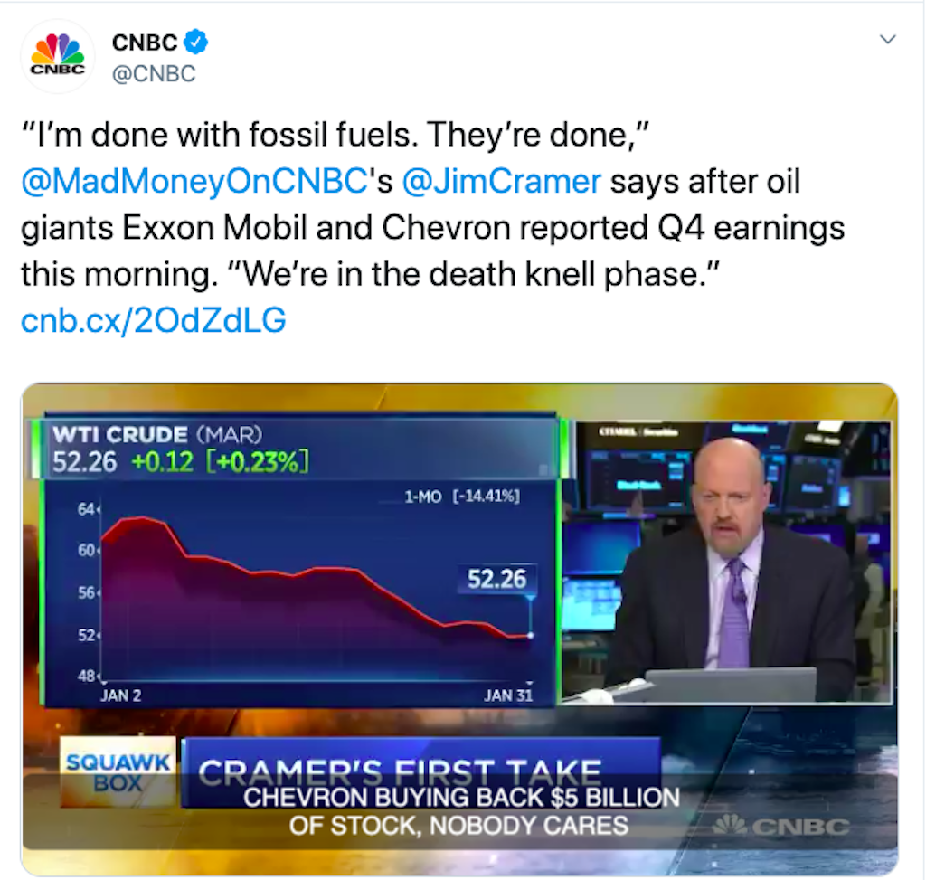 Image of CNBC's Jim Cramer talking about oil.