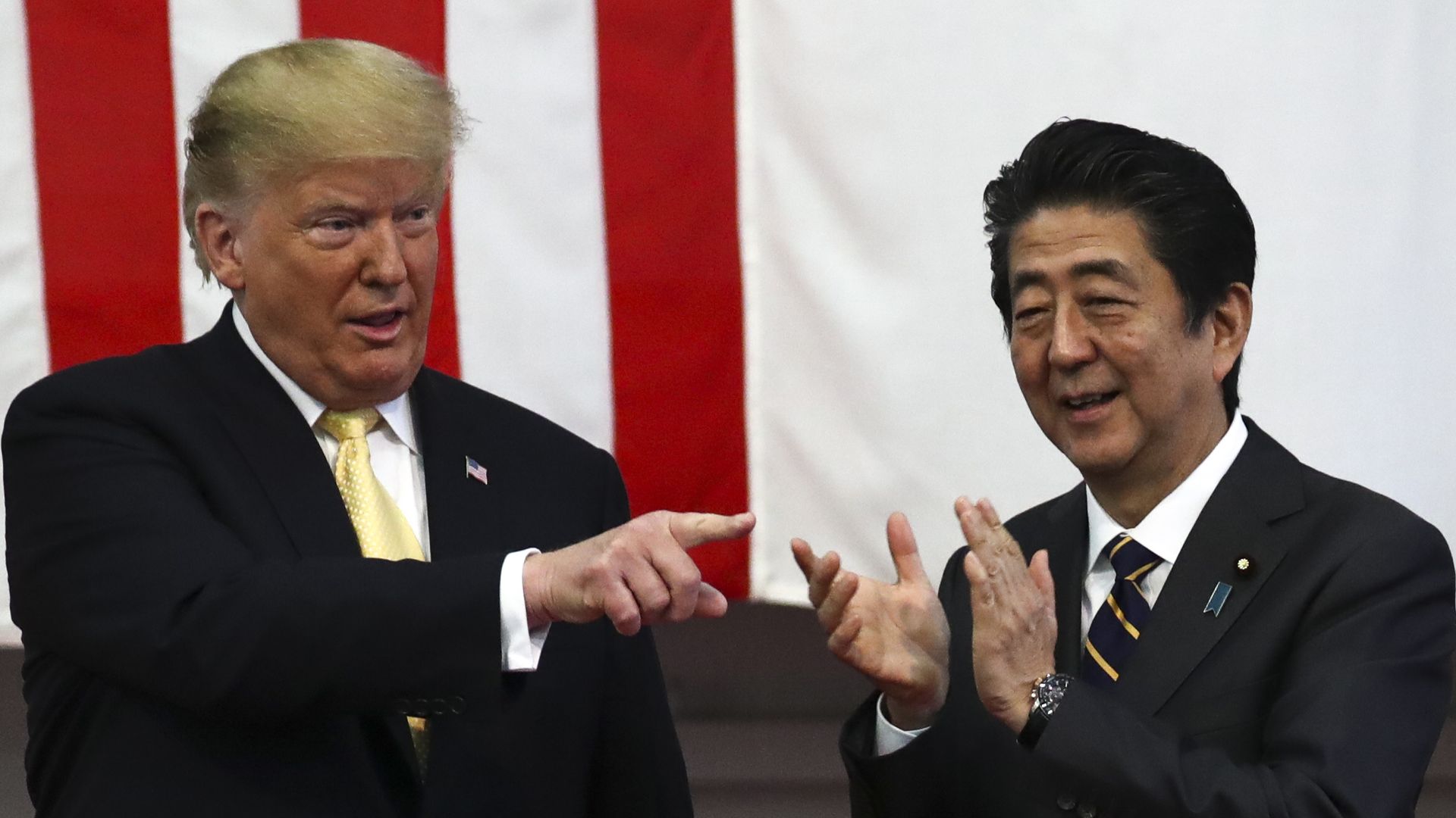 Donald Trump and Shinzo Abe standing side by side