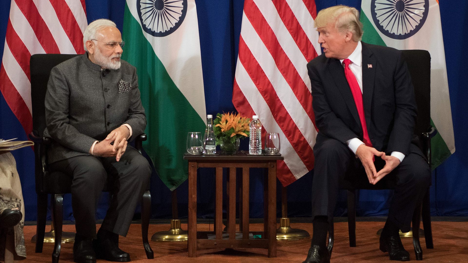 President Trump speaks with Indian Prime Minister Modi during a bilateral meeting on the sideline of the 31st Association of Southeast Asian Nations (ASEAN) Summit in Manila on November 13, 2017.