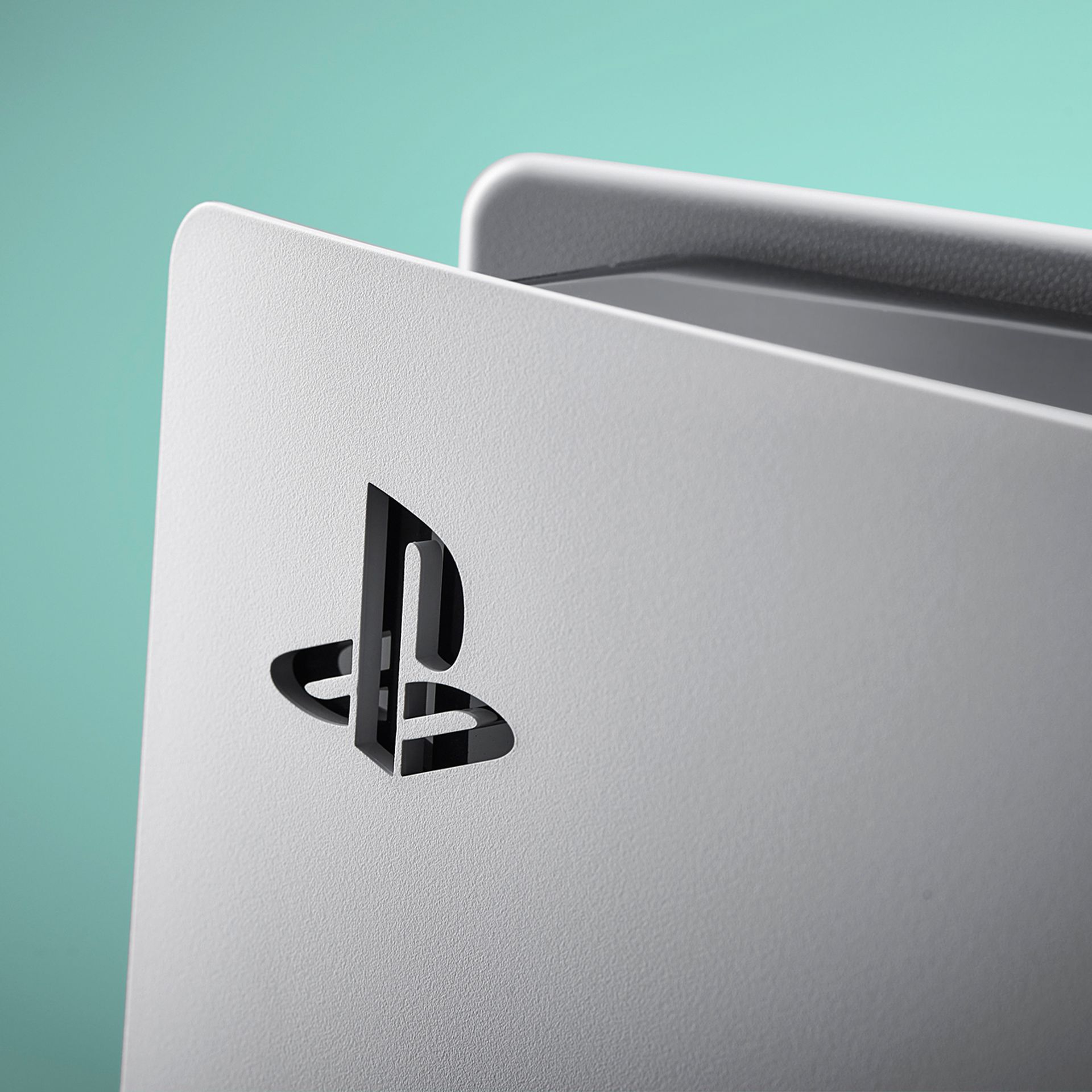 Close-up photo of the corner of a PlayStation 5