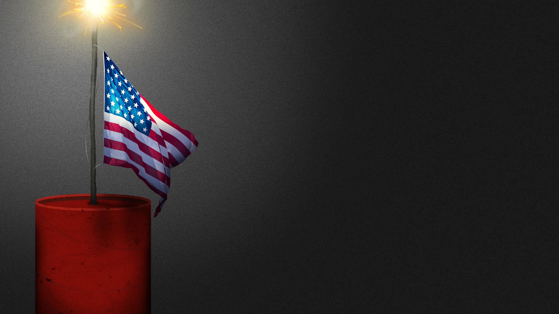 Illustration of a stick of dynamite with an American flag on the fuse