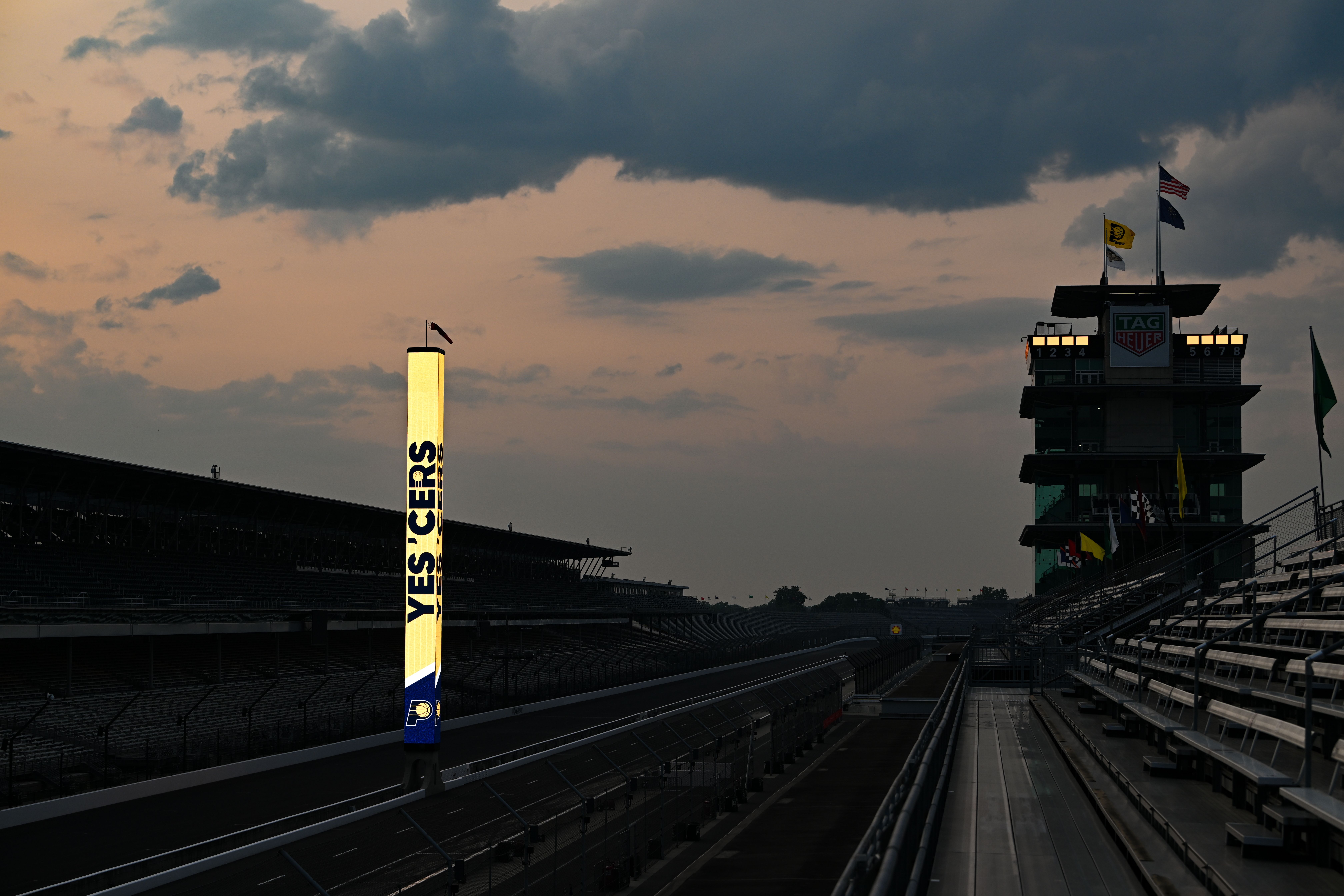 A picture of a pylon lit up