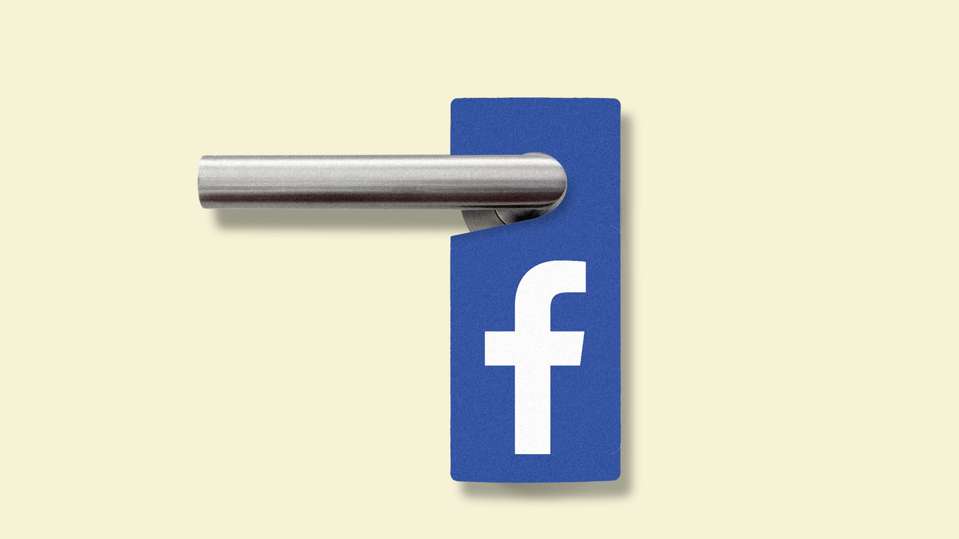 This illustration shows a "Do not disturb sign" hanging on a door handle, except the sign only has the Facebook logo.