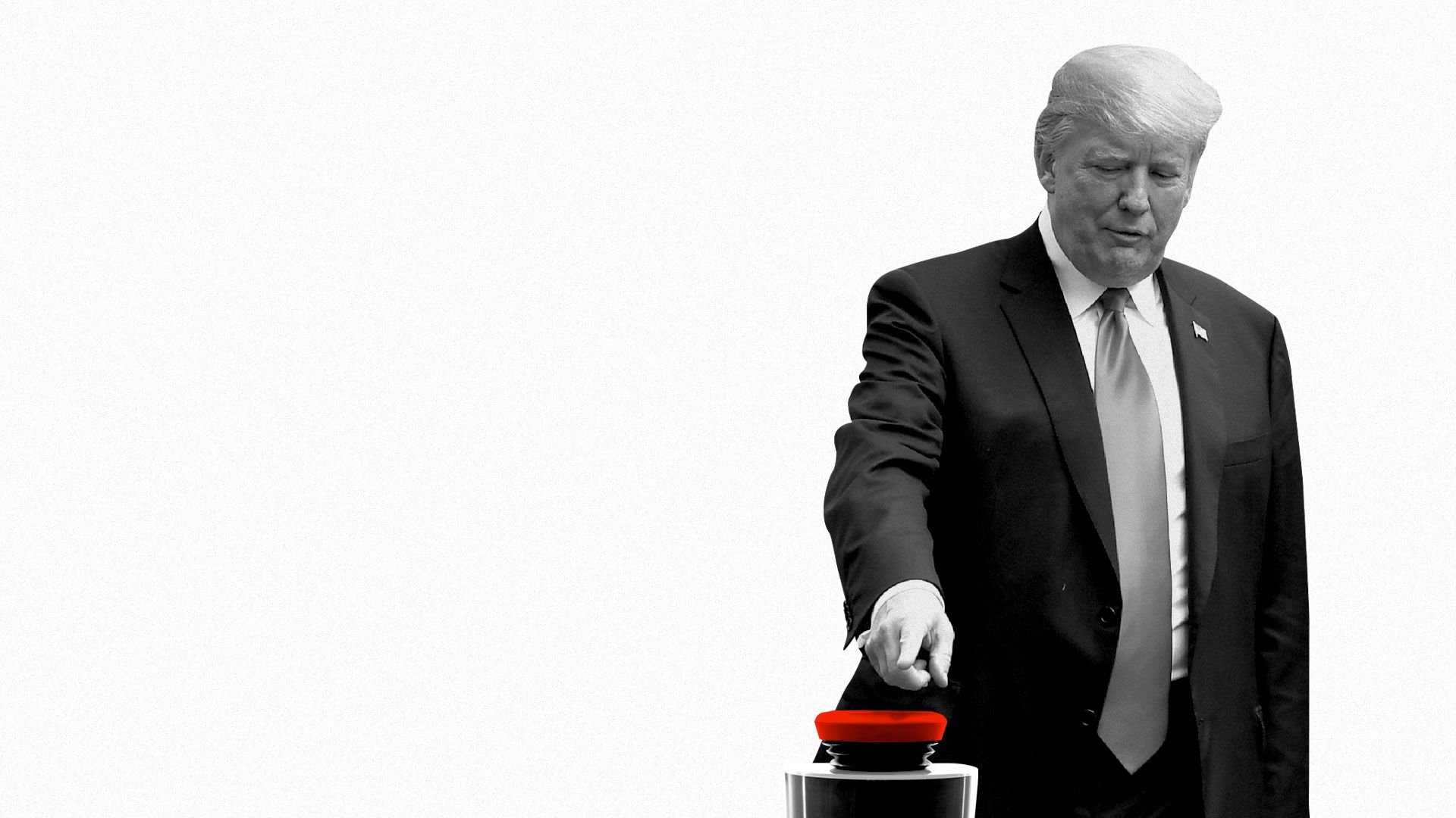 Illustration of Trump about to push the red button.