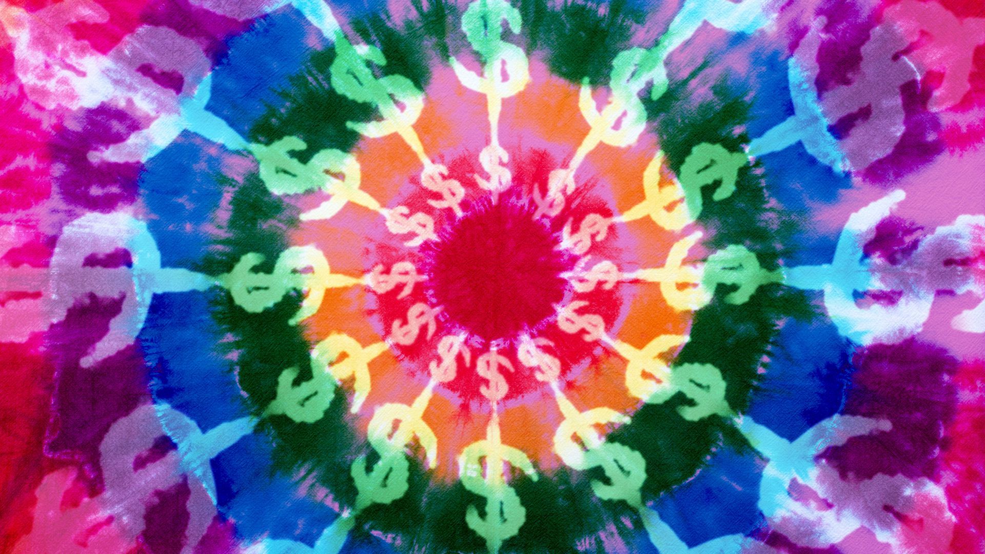 Illustration of a tie dye pattern with dollar signs in it