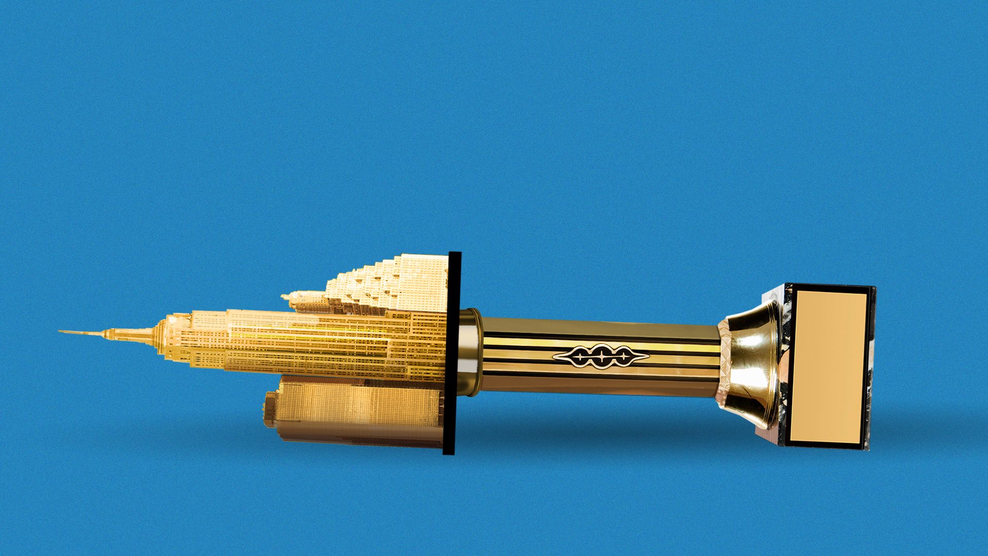Illustration of a knocked over trophy with a city on top
