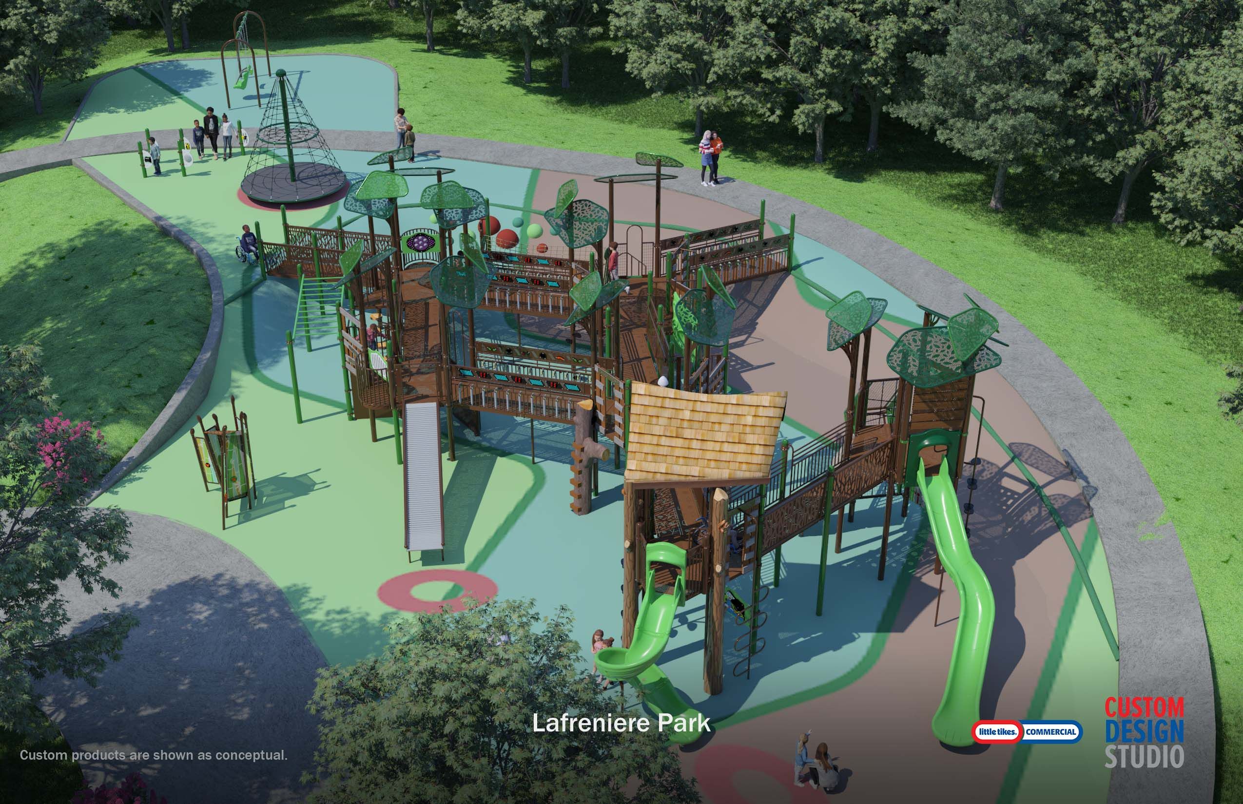 Photo shows playground equipment.