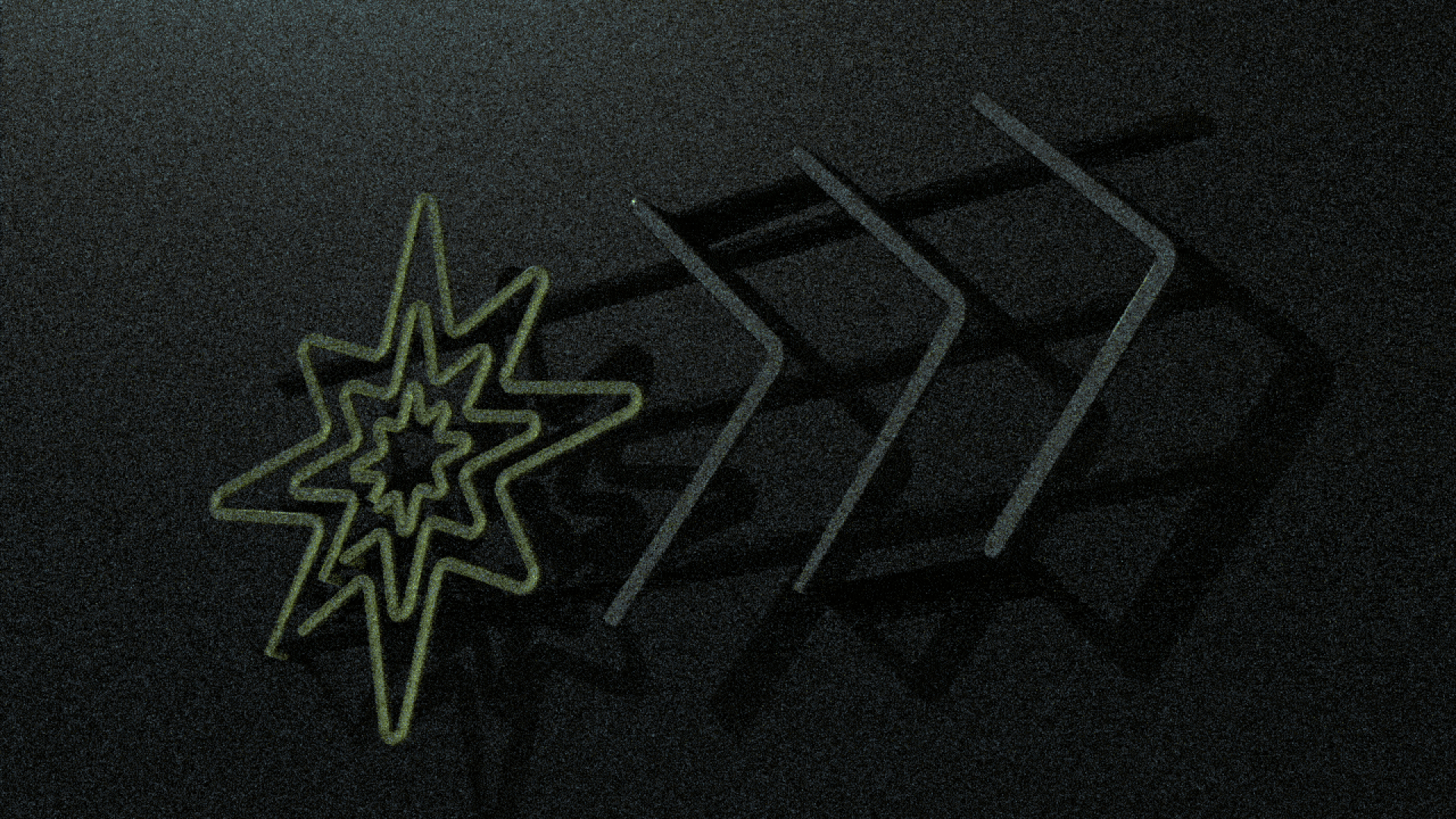 Illustration of a neon sign with a yellow north star and three blue rightward arrows lighting up.