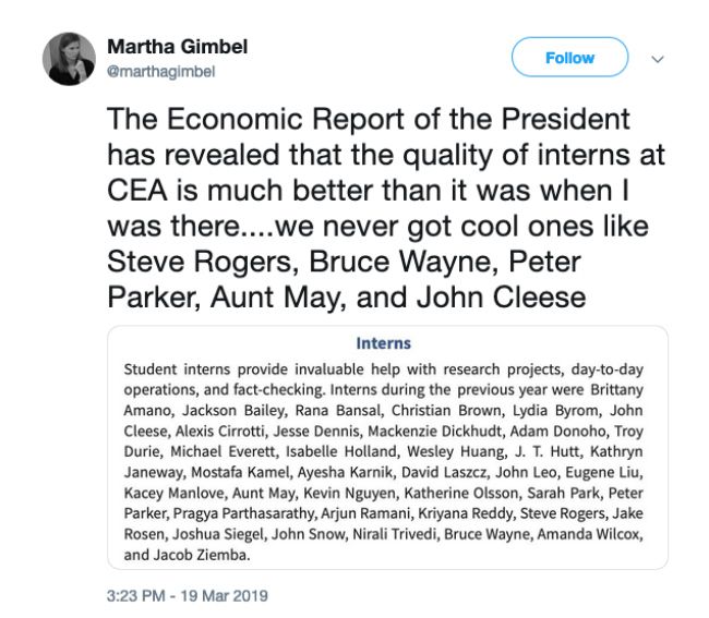 A tweet showing the new White House interns