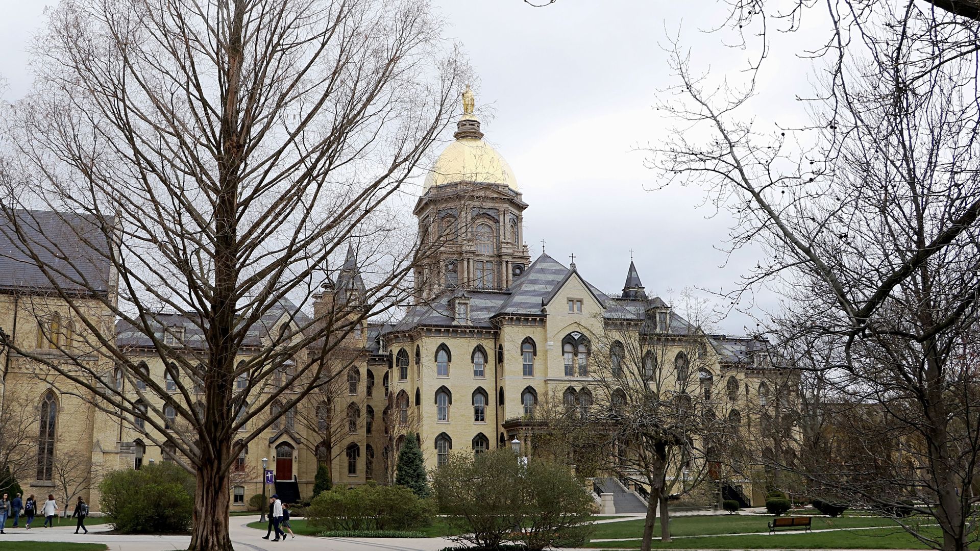 A domed building in a courtyard in the winter
