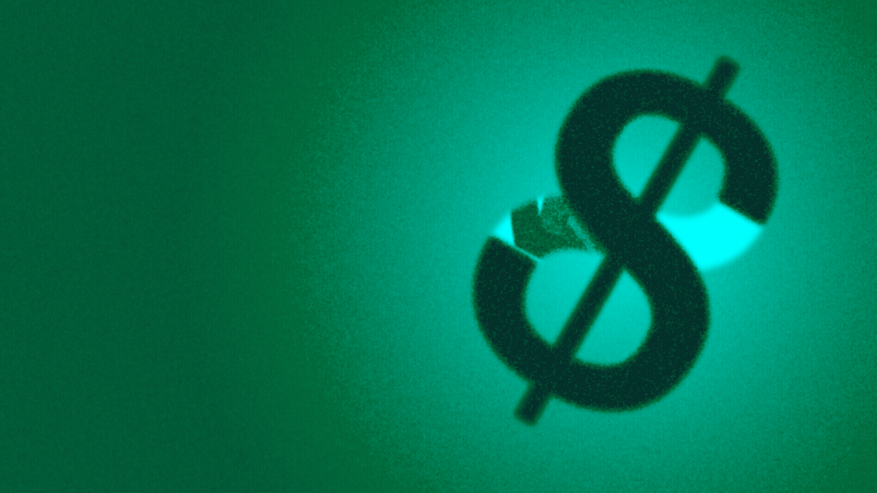Animated illustration of a combination dollar sign/infinity symbol with arrows tracing its path, moving up the dollar sign.
