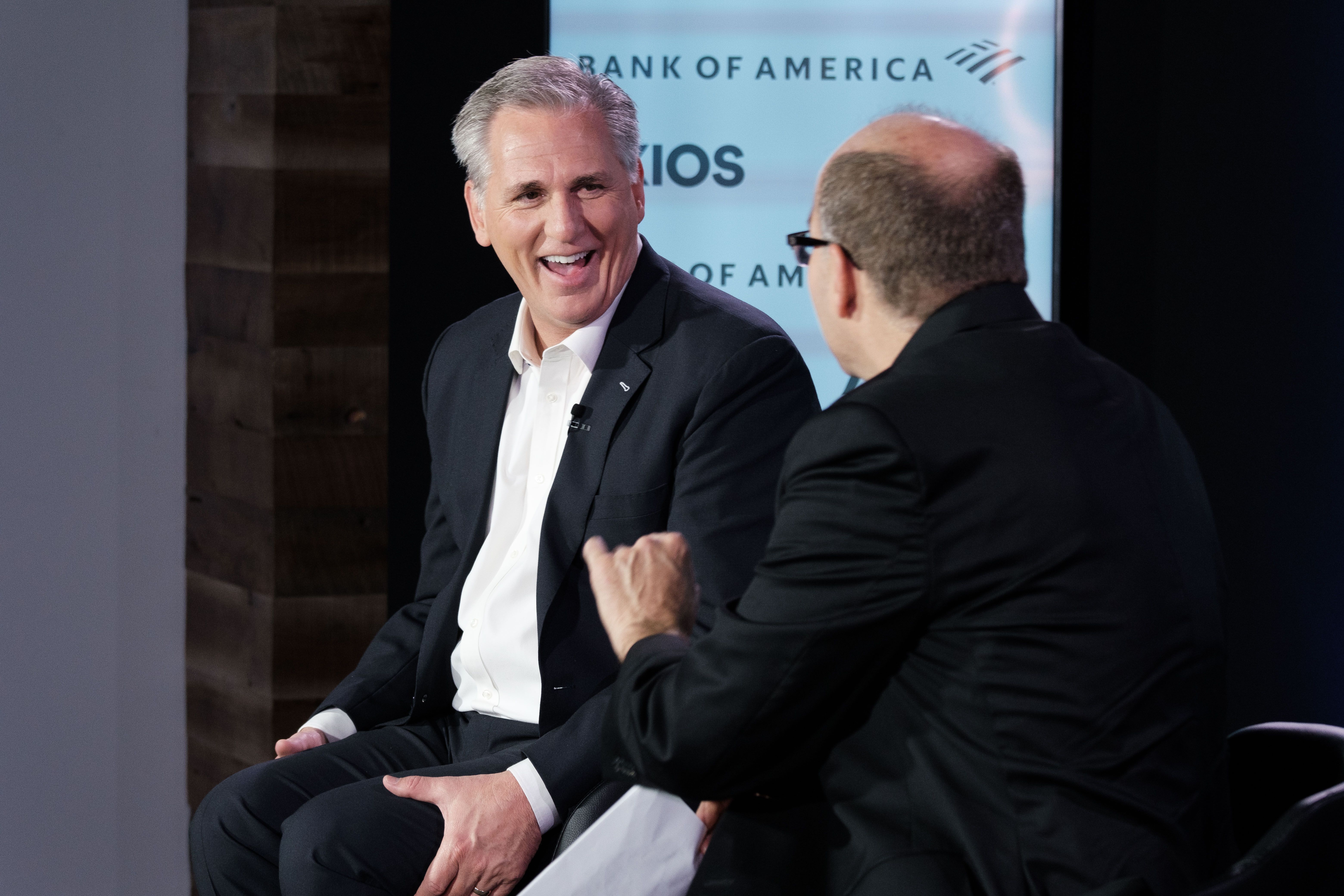 Kevin McCarthy and Mike Allen sit talking on the Axios stage.