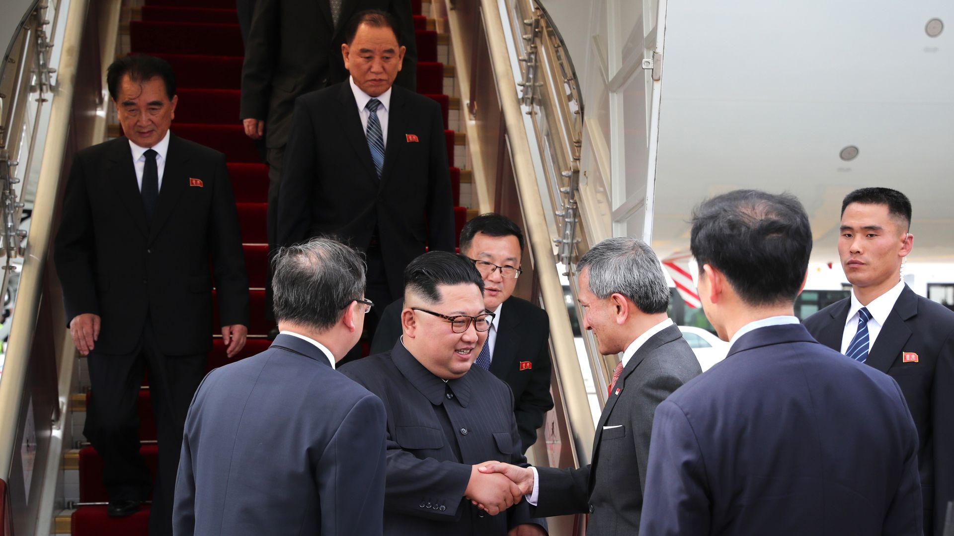 North Korean leader Kim Jong-un welcomed as he arrives in Singapore. 