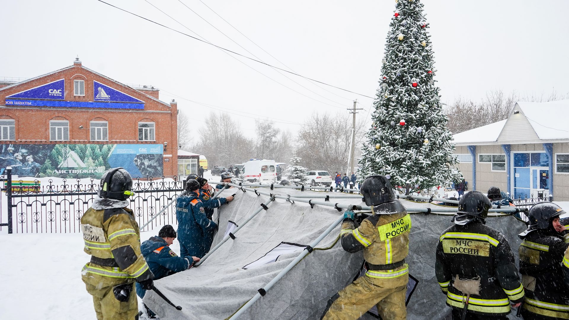 Russian Emergencies Ministry employees work at the Listvyazhnaya coal mine in the town of Belovo in the Kuznetsk Coal Basin in Kemerovo Region, southwestern Siberia. 