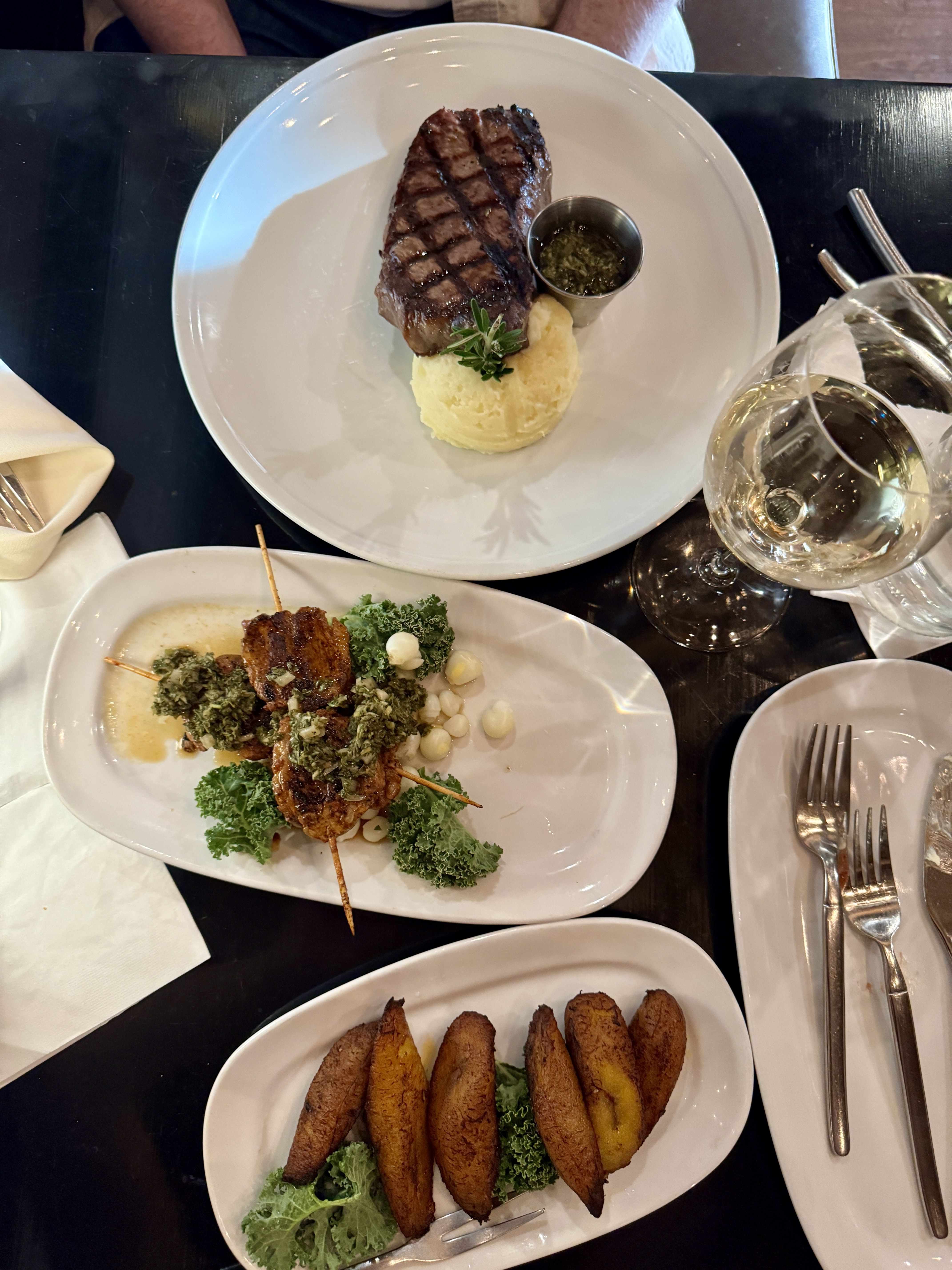 view of a table with dishes from above