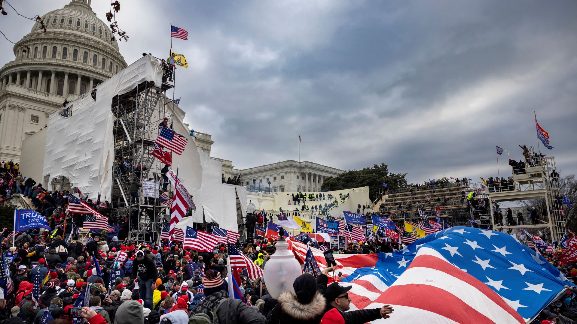 Trump supporters clash with police and security forces as people try to storm the US Capitol on January 6, 2021 in Washington, DC.