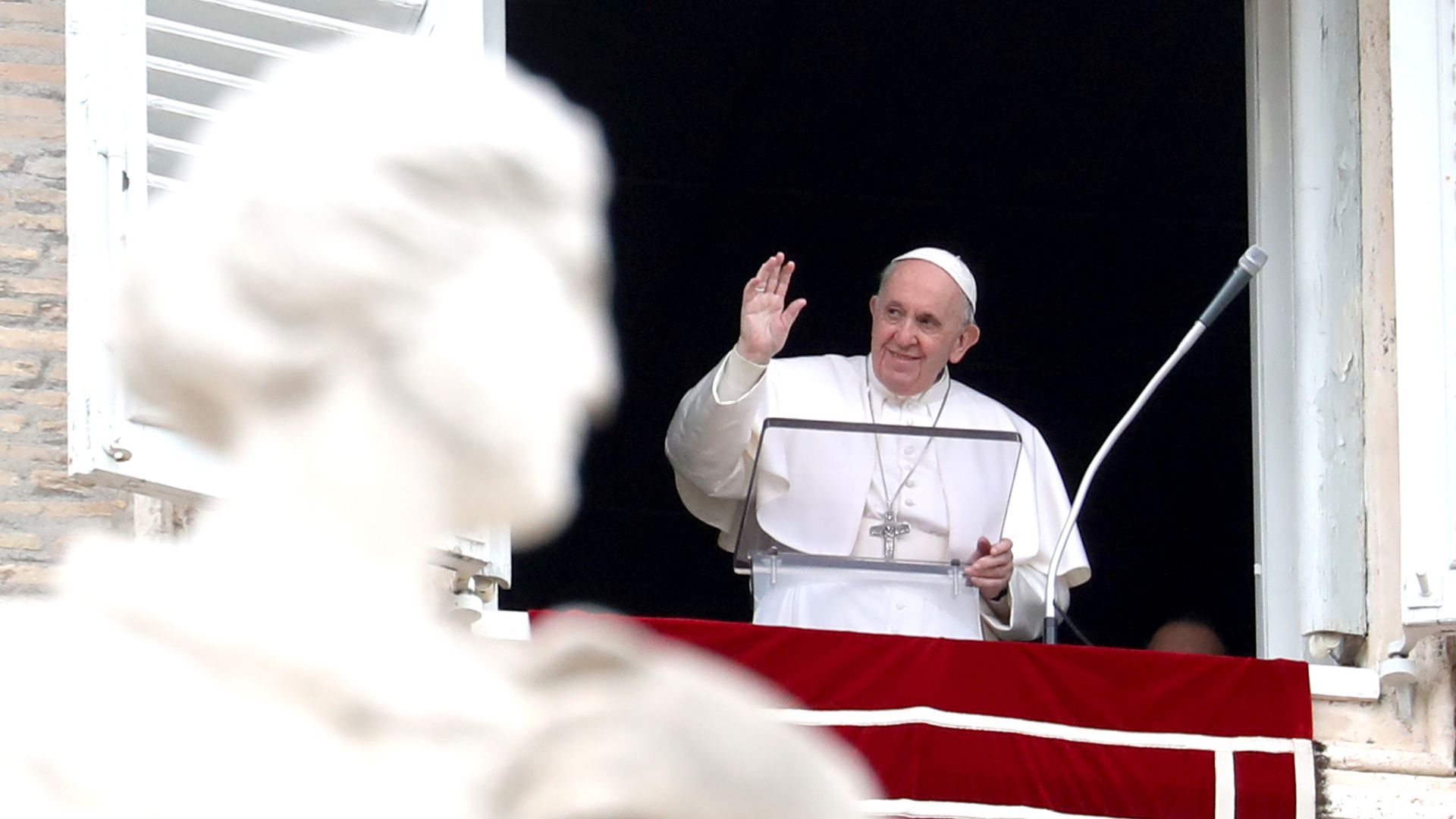 Pope Francis delivers his Sunday Angelus Blessing in St. Peter's Square at the end of Mass for the 500th anniversary of the Philippine Church on March 14, 2021 in Vatican City, Vatican. 