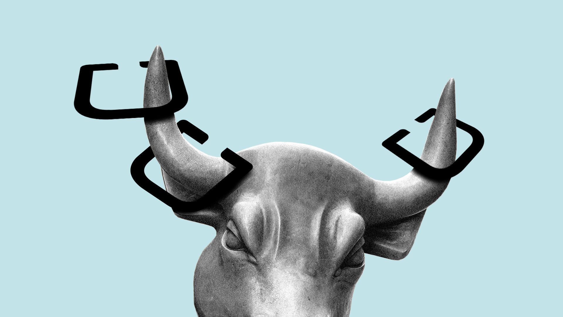 In this illustration, Uber's "U" logo is tossed around the Wall Street bull's horns.