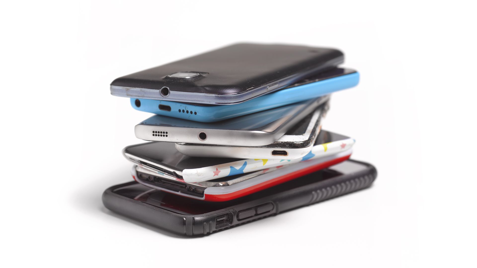 Cellphones stacked on top of each other