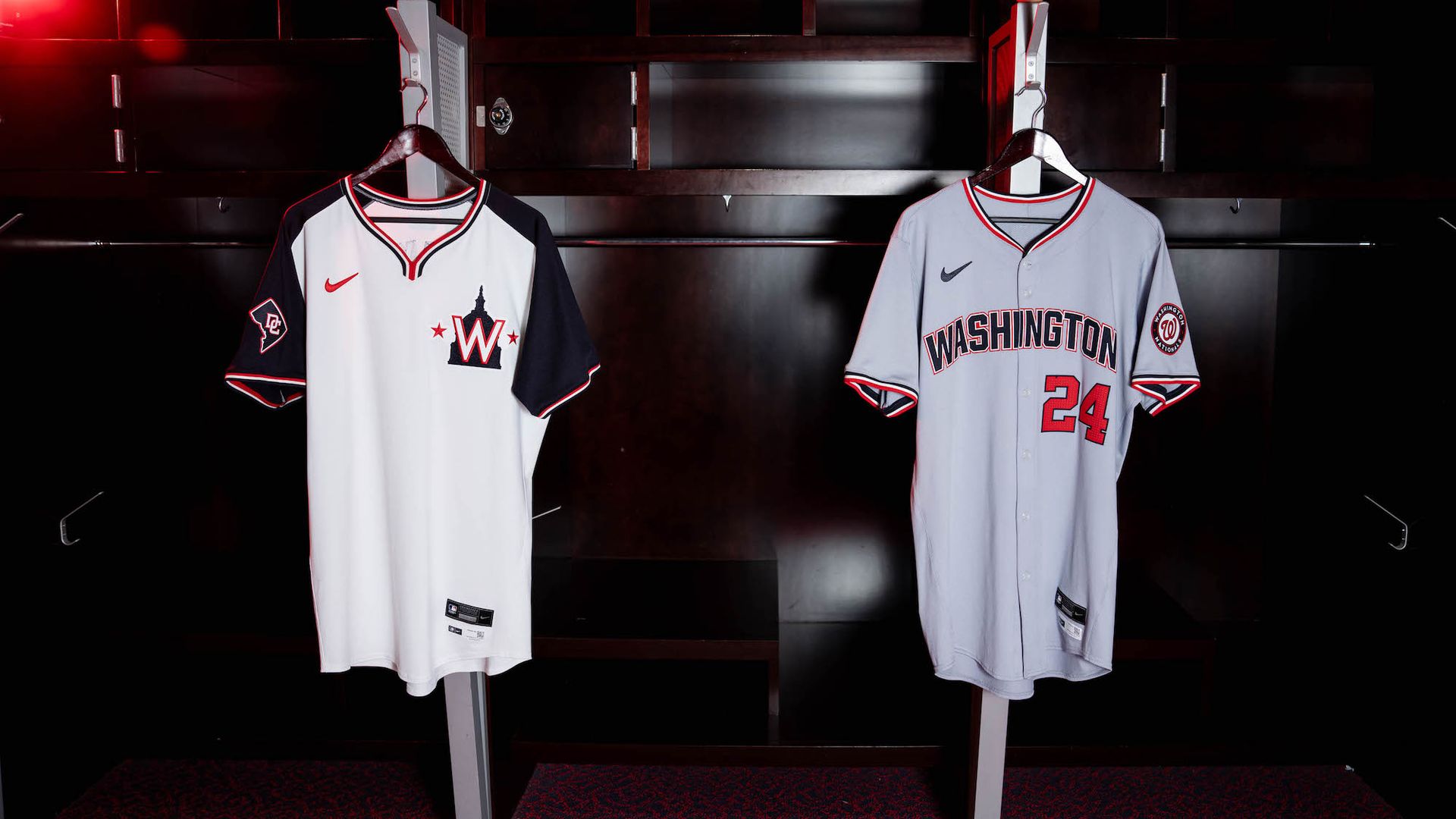 Two new Nationals jerseys, one white the other grey