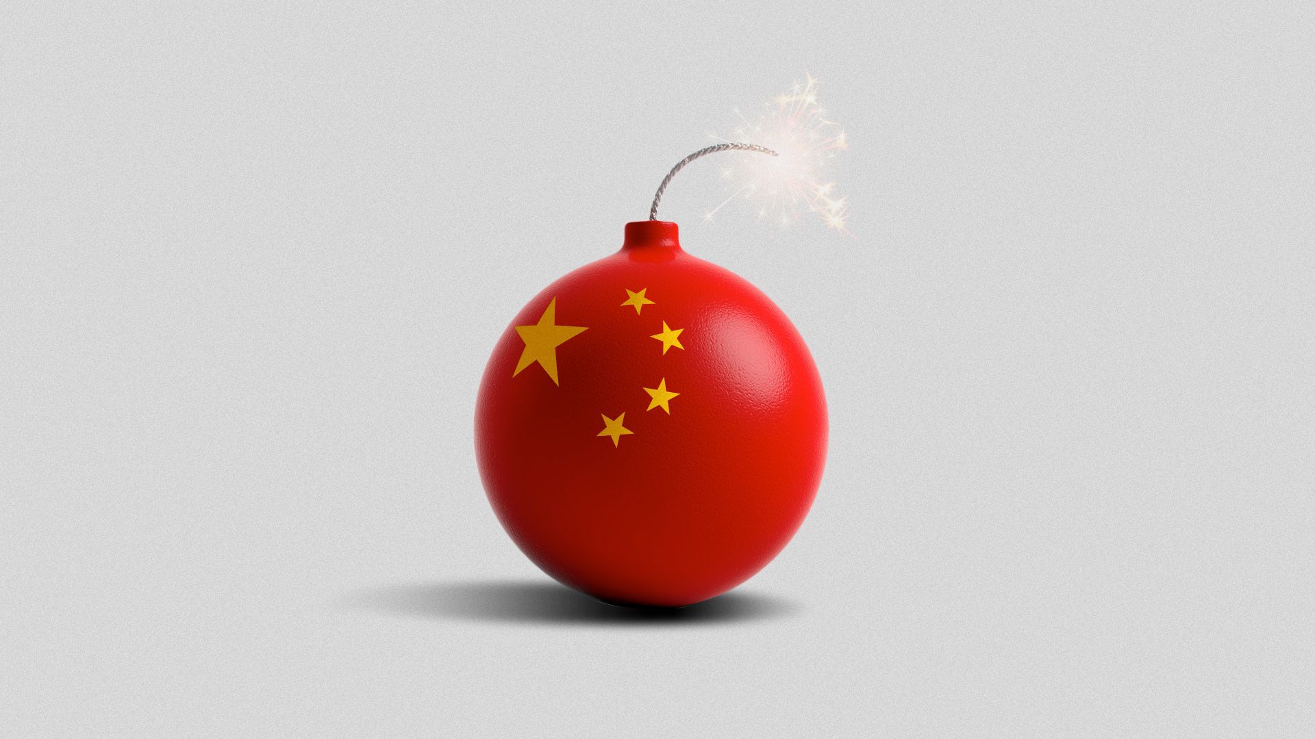 In this illustration, a bomb is decorated with China's flag.