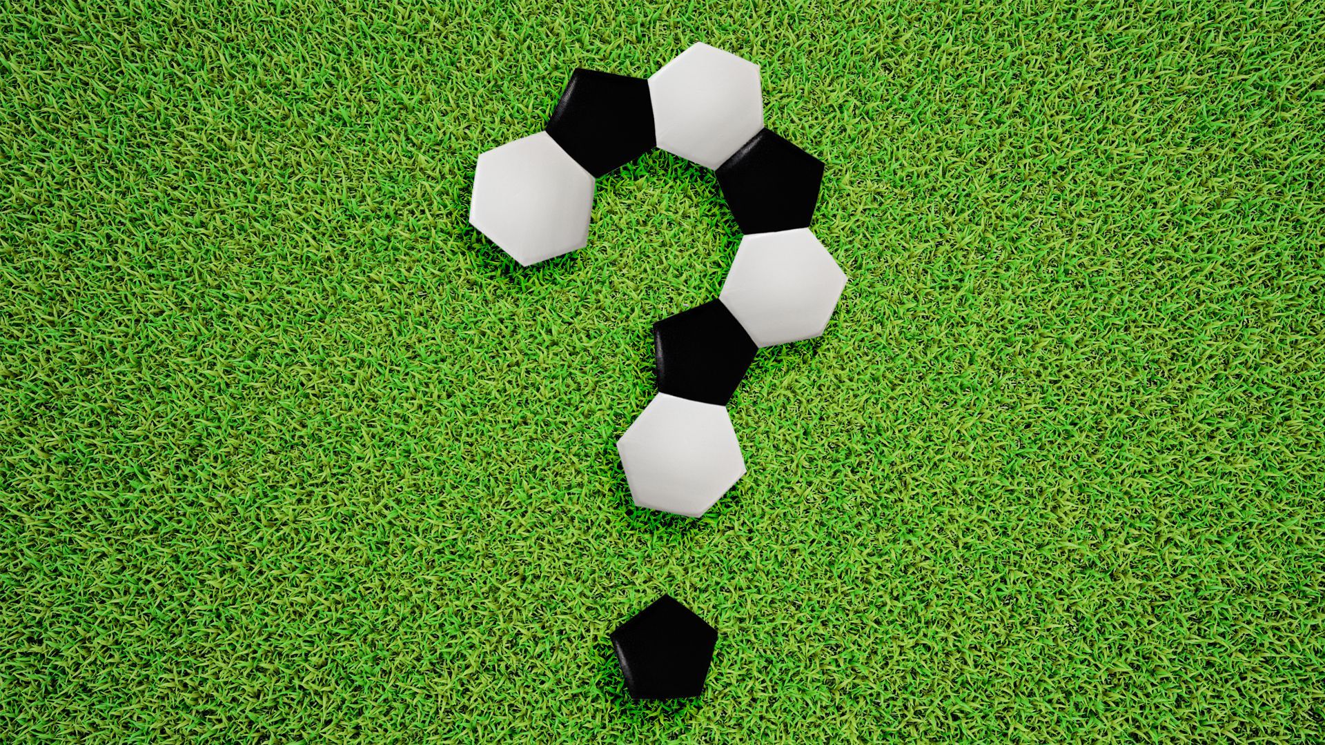 Illustration of a question mark formed by the patches from a soccer ball on a field.