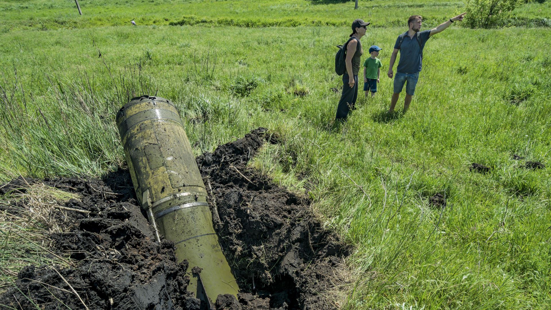 The remains of a Russian Tochka rocket in a field in the outskirts of Kostiantynivka, Ukraine, on June 3.