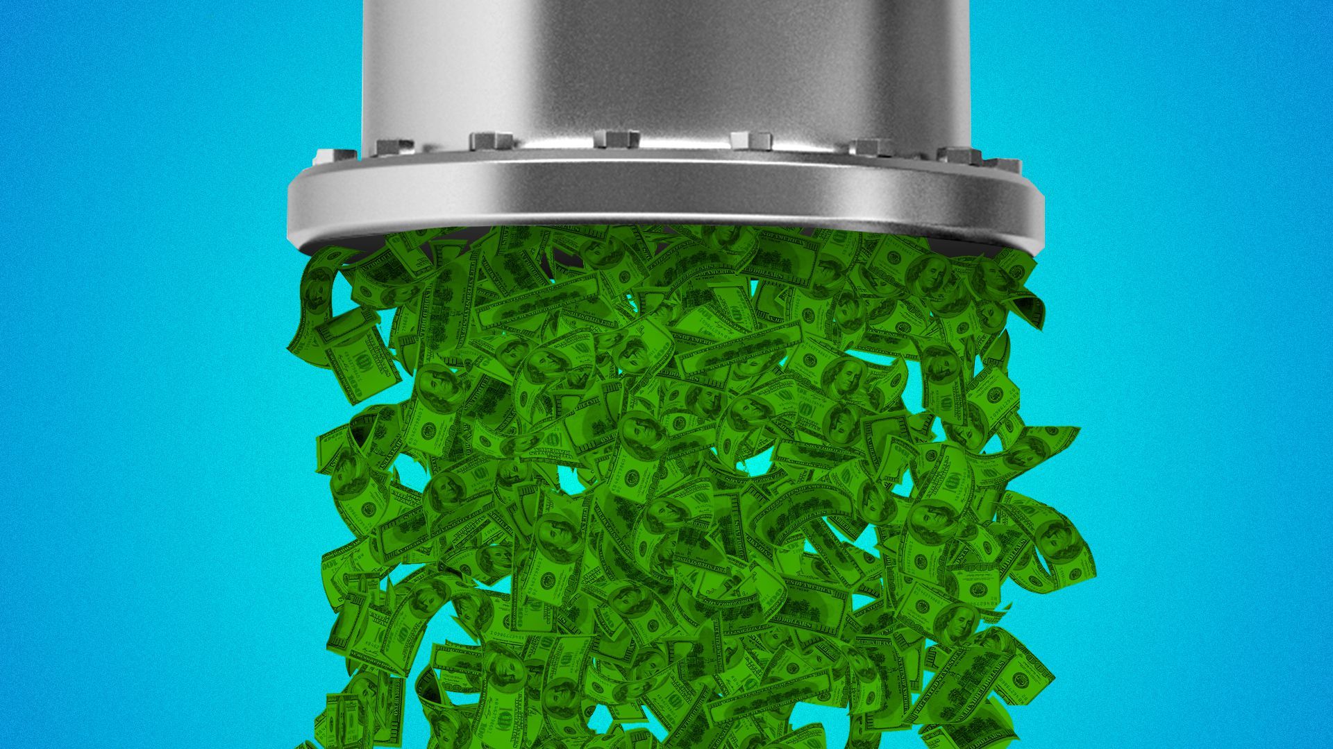 Illustration of a giant pipe with a torrent of money coming out.