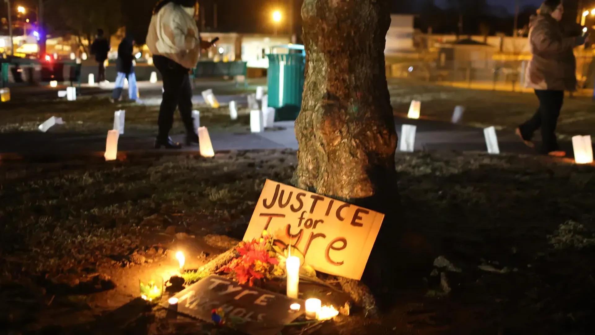 A candlelight vigil in memory of Tyre Nichols in January 2023 in Memphis, Tennessee. Photo: Scott Olson/Getty Images