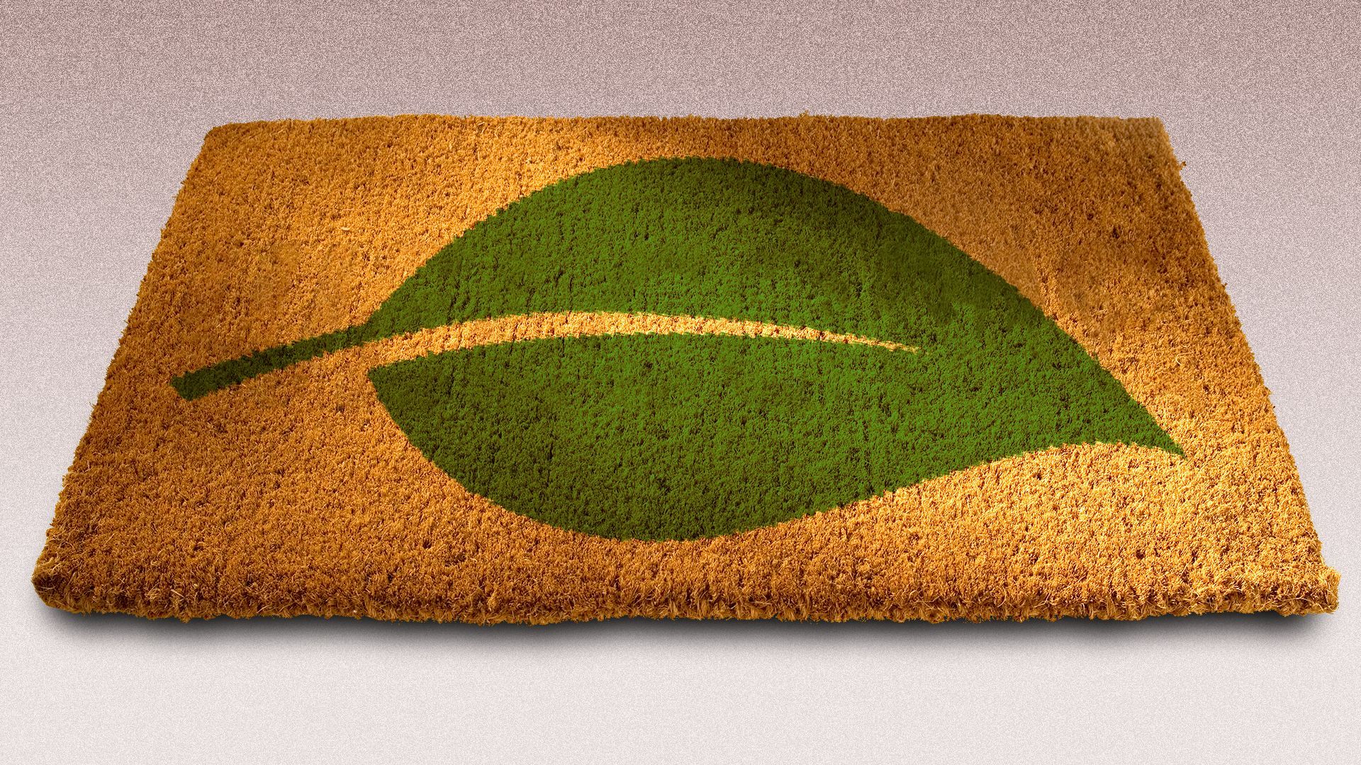 Illustration of a welcome mat decorated with a green leaf 