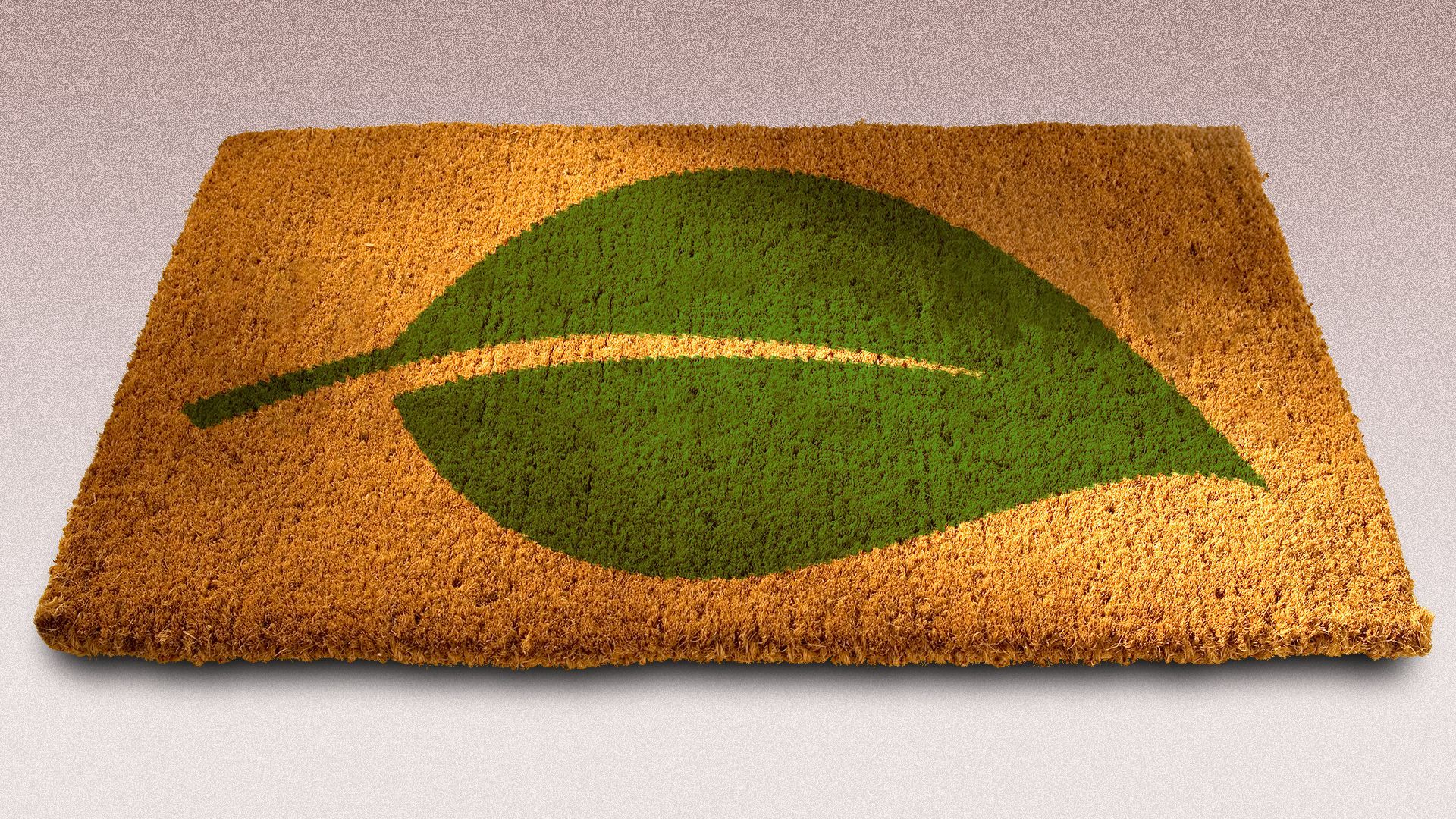 Illustration of a welcome mat decorated with a green leaf