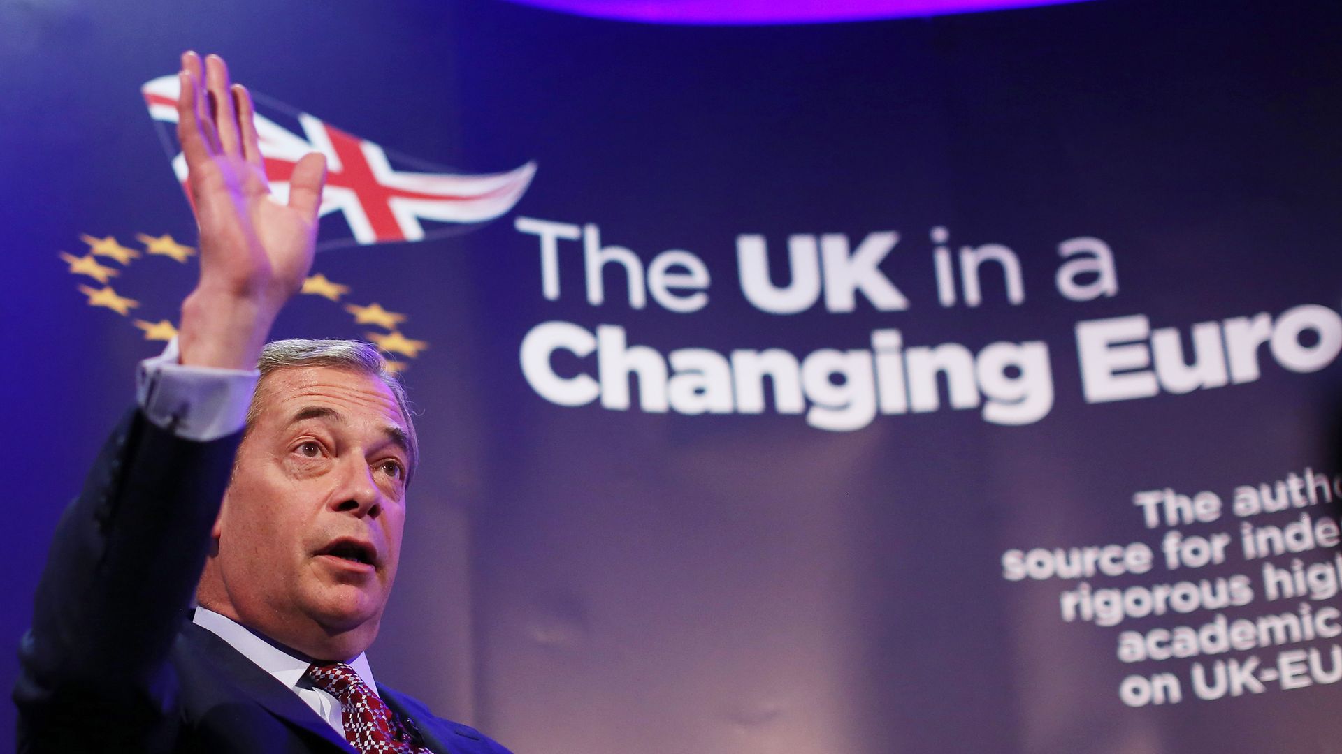 Nigel Farage at a conference