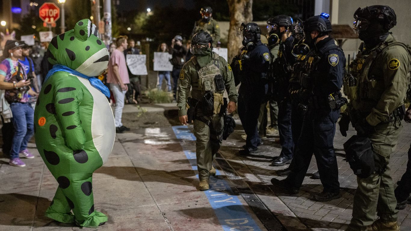Unicorns and T. rexes troll Trump at Portland's ICE protests