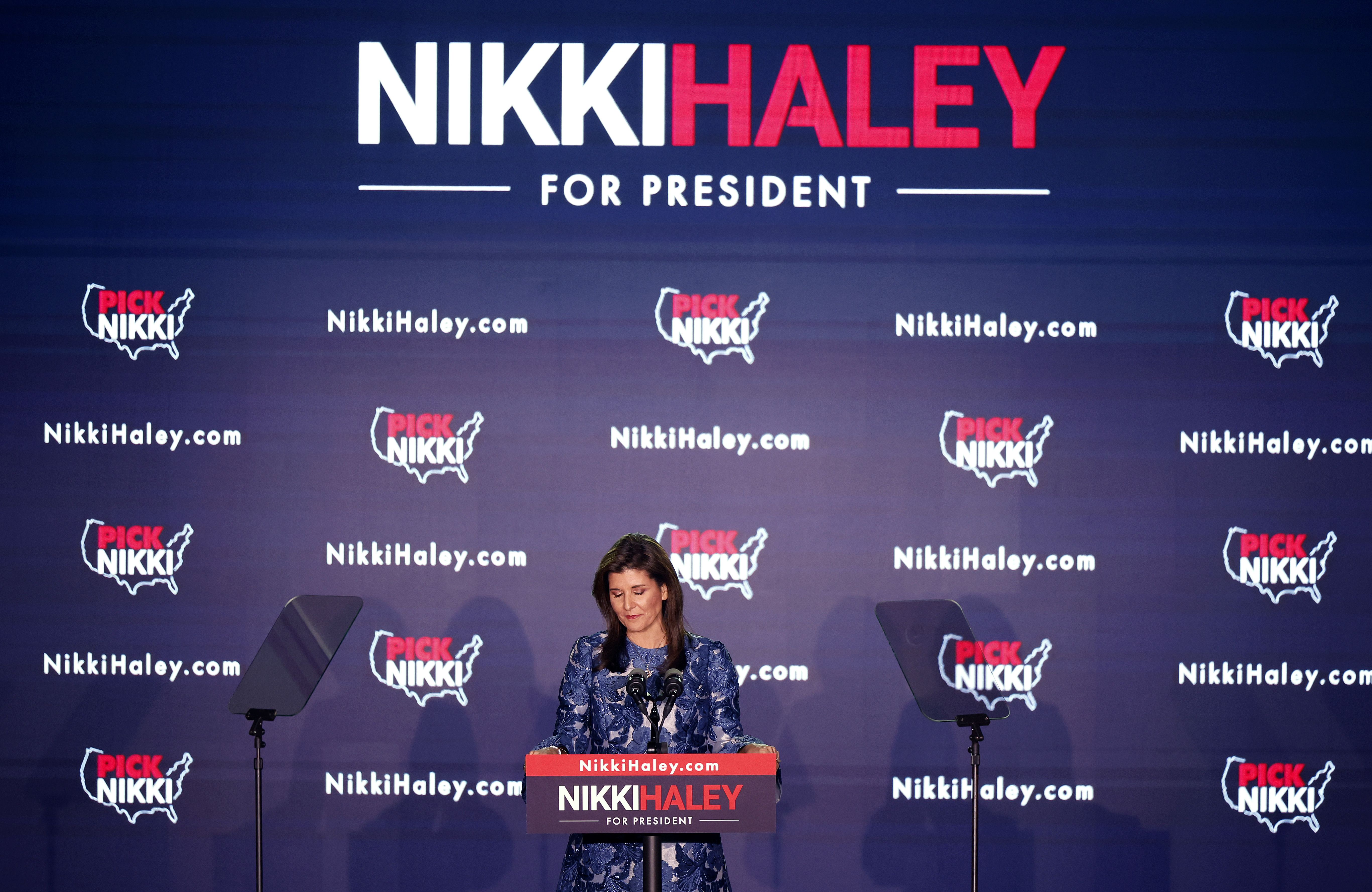 Nikki Haley delivers remarks at her primary night rally in Concord, N.H.