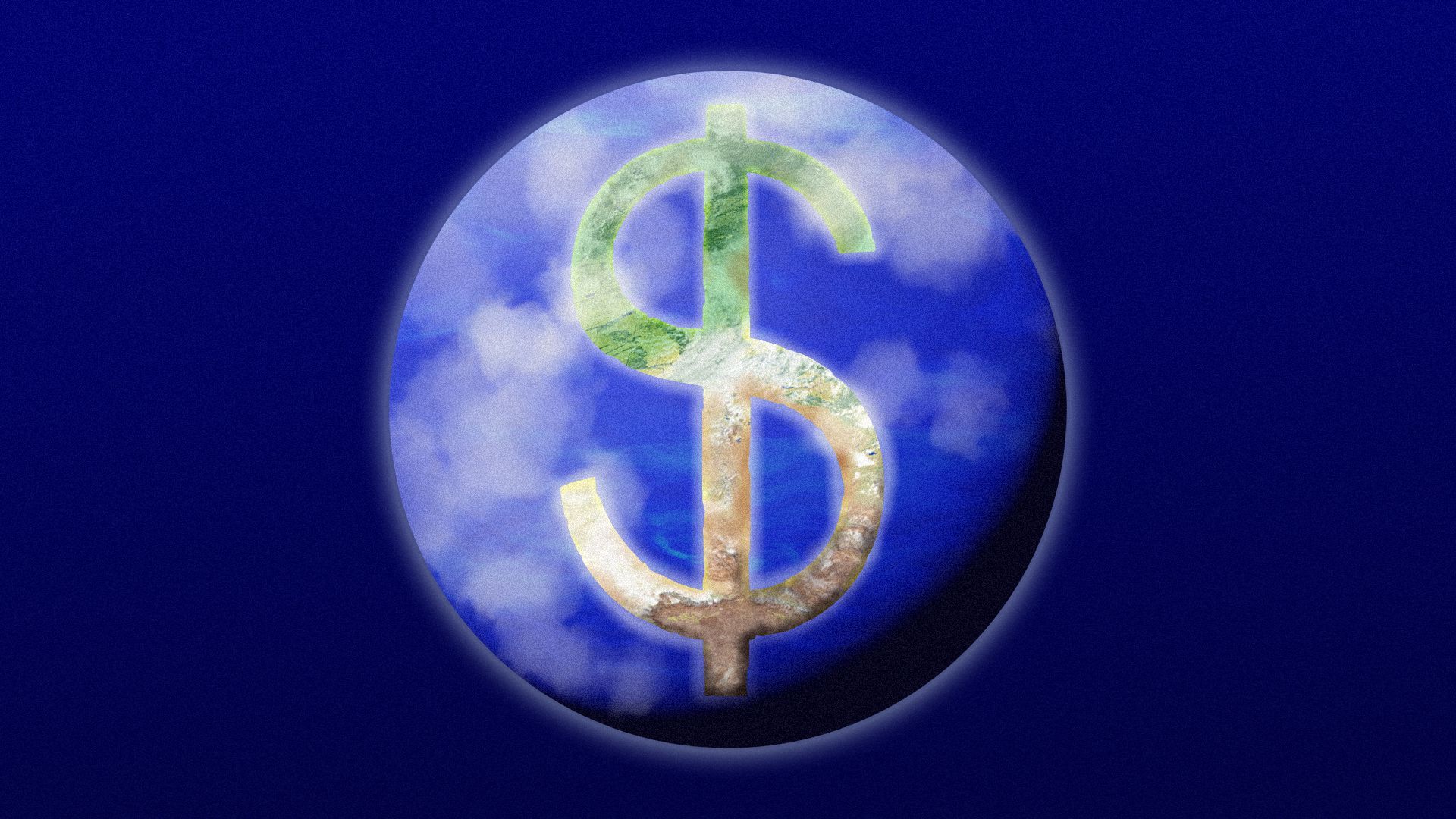 lllustration of the earth with a continent in the shape of a dollar sign