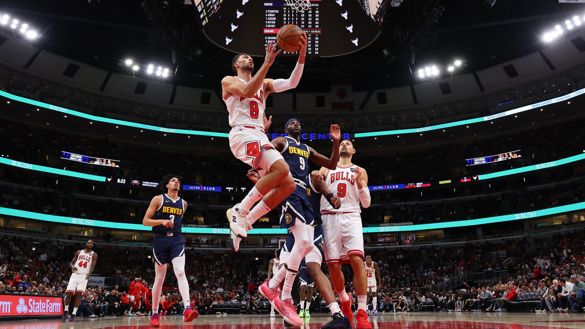 Photo of a basketball player shooting during a game 