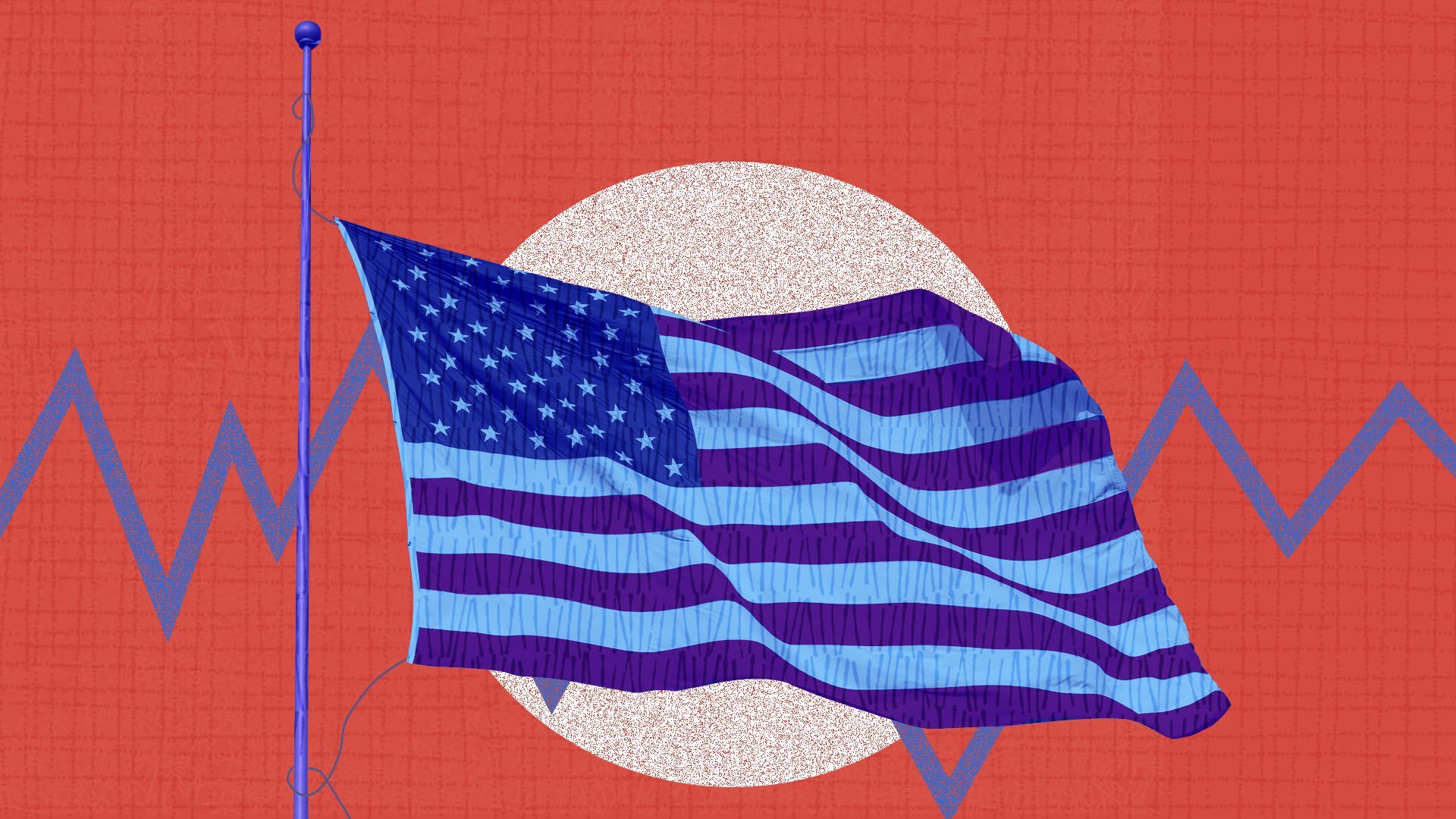 Illustration of an American flag being raised up a flagpole